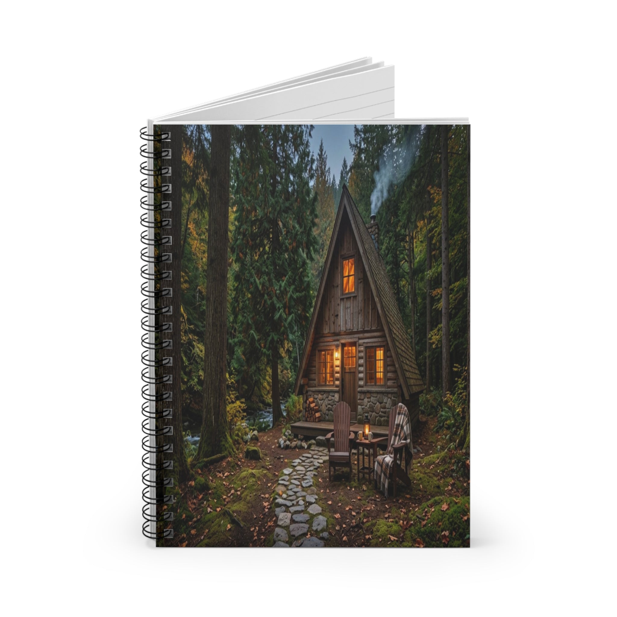 A-Frame Forest Cabin Spiral Notebook — Rustic Cozy Cottage Journal