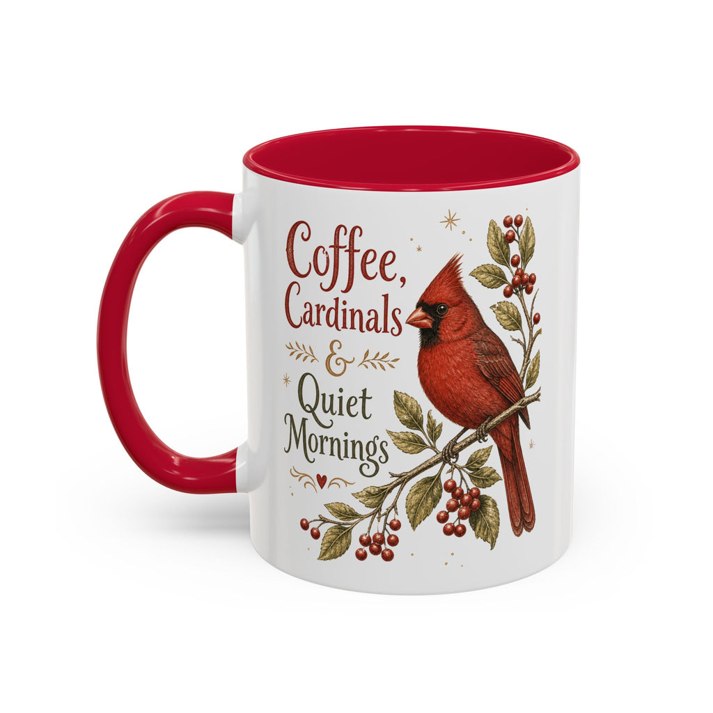 Coffee, Cardinals & Quiet Mornings Mug — Vintage Cardinal Illustration Birdwatcher Coffee Cup