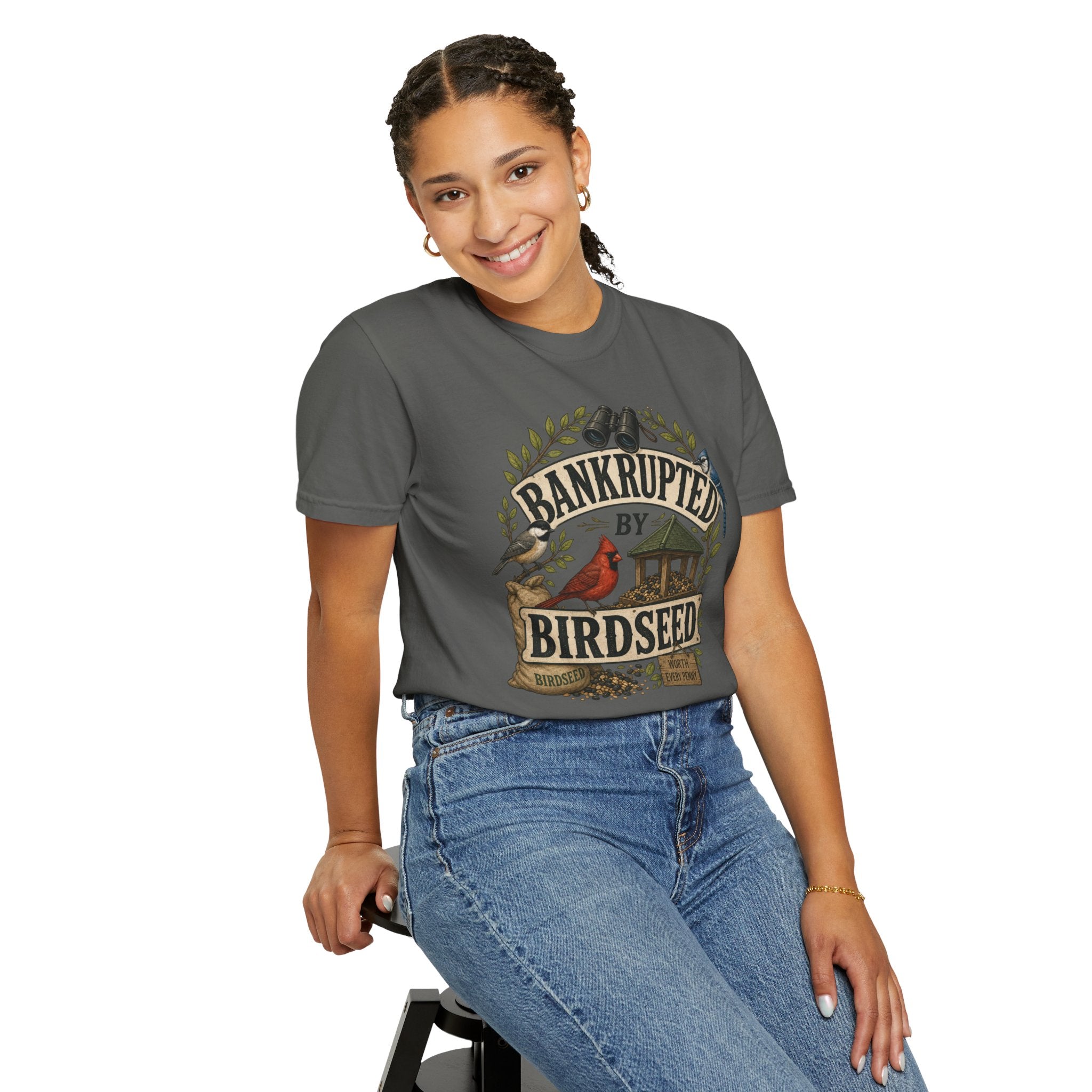 Bankrupted by Birdseed T-Shirt — Funny Backyard Birding Tee