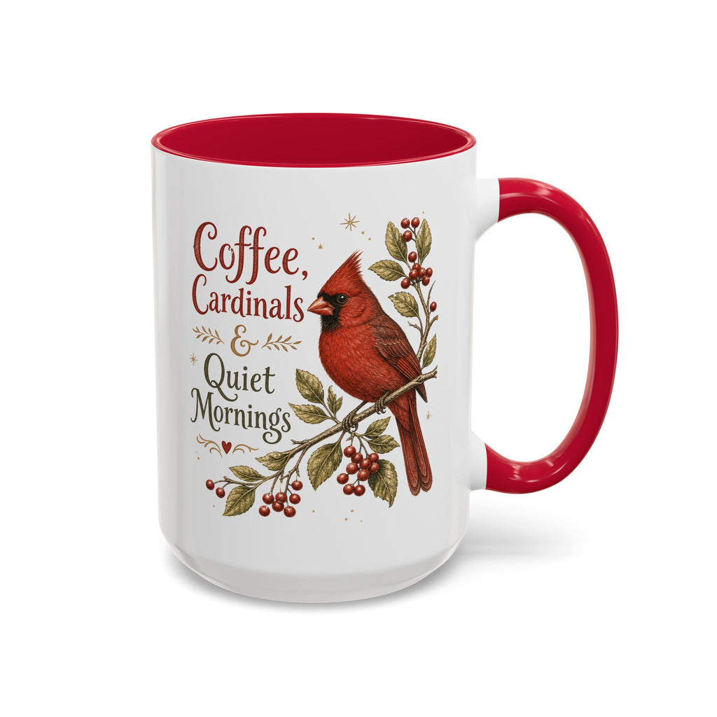 Coffee, Cardinals & Quiet Mornings Mug — Vintage Cardinal Illustration Birdwatcher Coffee Cup