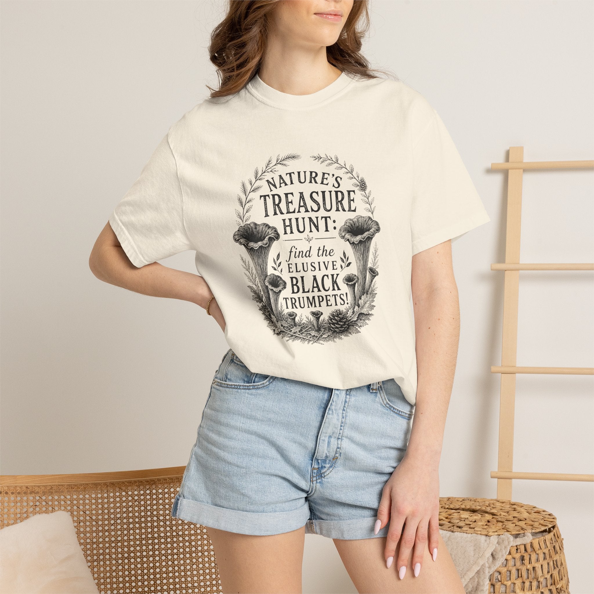 Mushroom Foraging T-Shirt - "Nature's Treasure Hunt: Find the Elusive Black Trumpets"