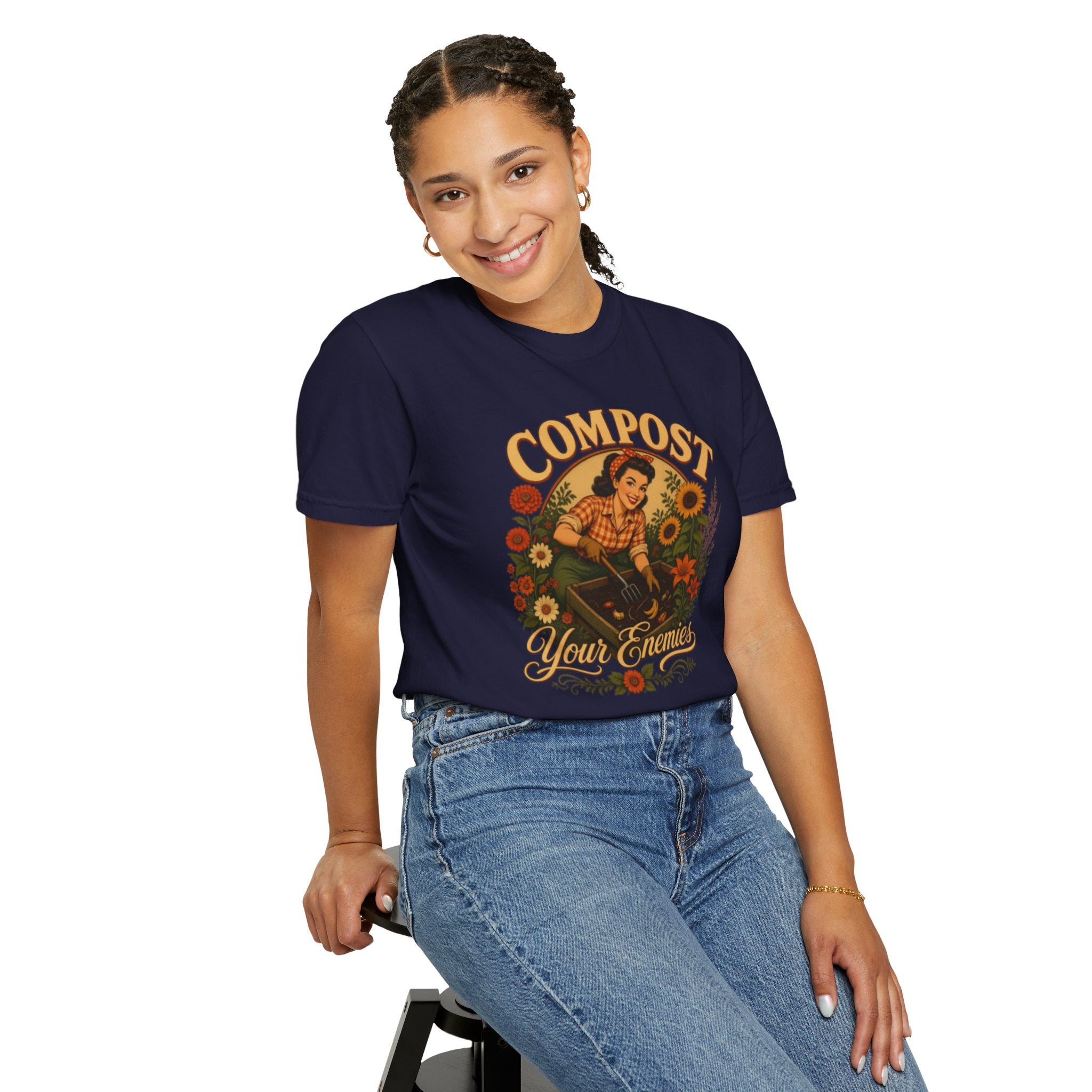 Funny Quote 'Compost Your Enemies' Vintage Gardening Theme Garment-Dyed T-shirt