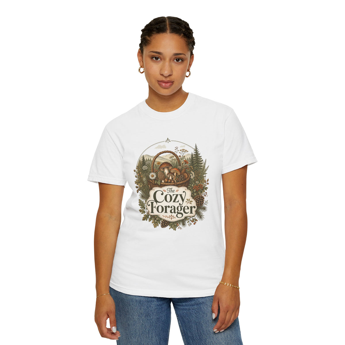 The Cozy Forager T-Shirt - Foraging Mushrooms & Forest Treasures