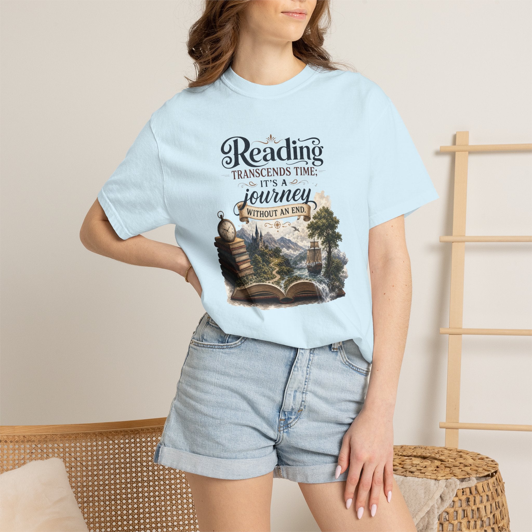 Reading Transcends Time It's A Journey Without an End Books Take You on a Journey Graphic Tee Reading T-Shirt