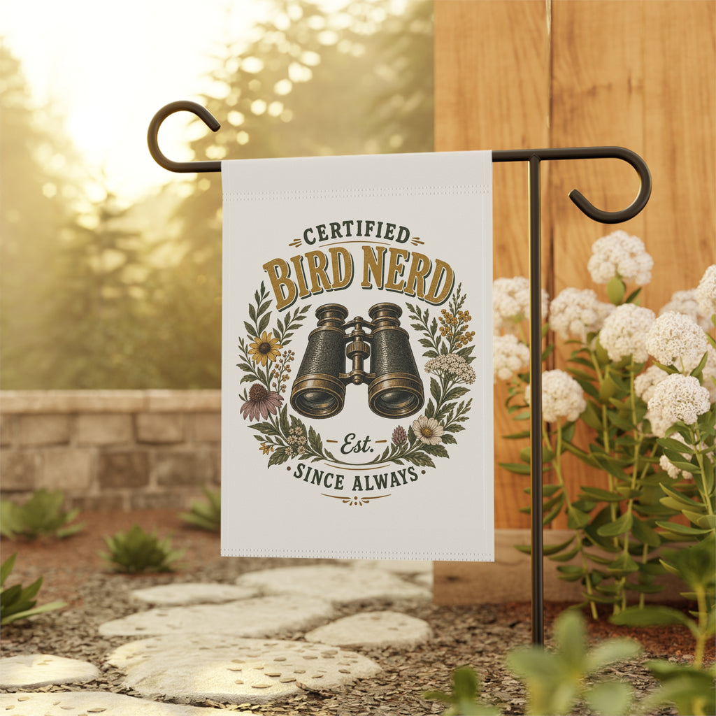 Certified Bird Nerd Garden Flag — Funny Birdwatcher Yard Decor Gift