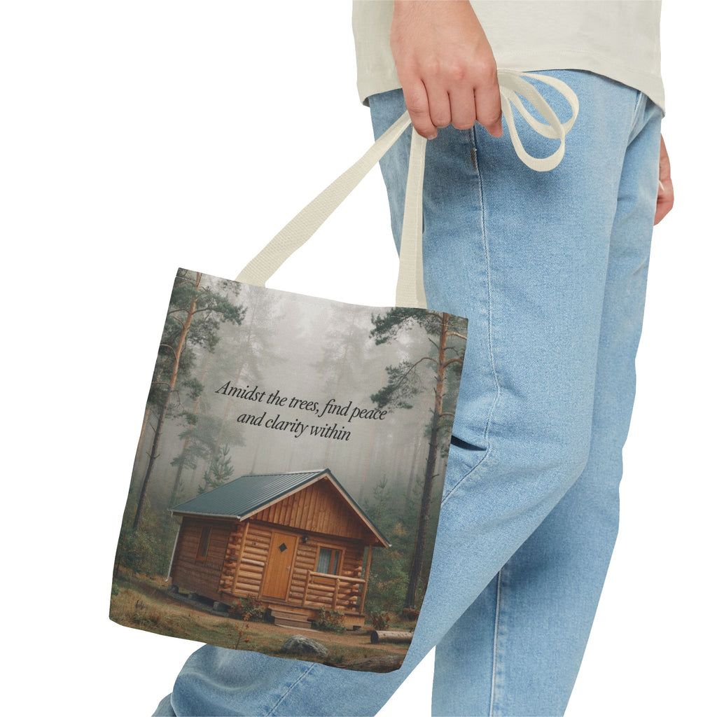 Cabin in the Woods Tote Bag — "Amidst the trees, find peace and clarity within" Nature Canvas Tote