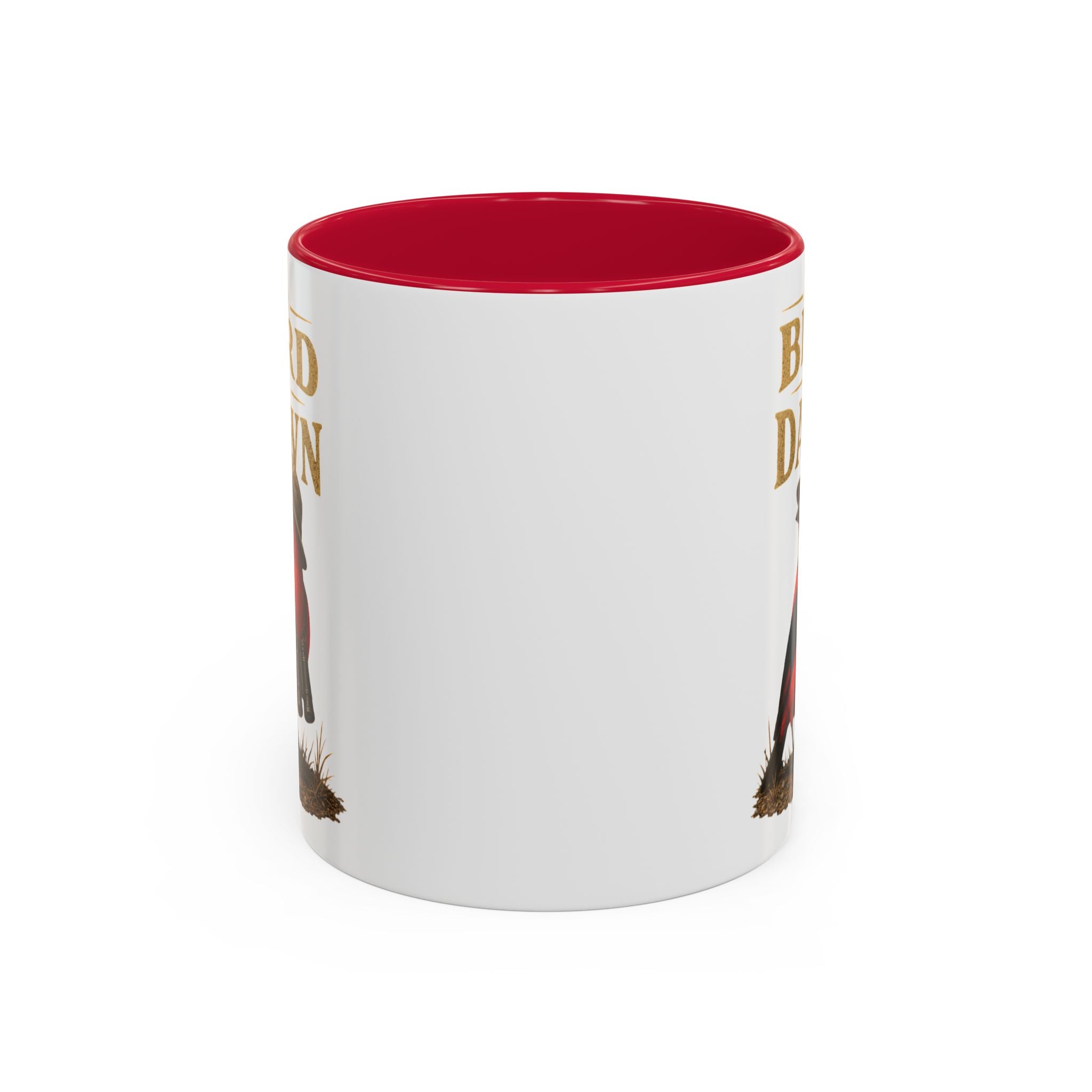 Birdwatcher Coffee Mug — "We Bird at Dawn" Illustrated Scarlet Tanager Mug (11oz/15oz)