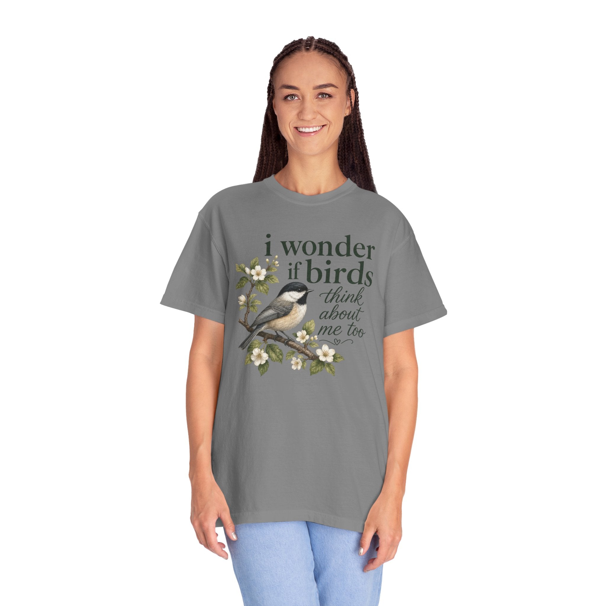 "I Wonder If Birds Think About Me Too" T-Shirt — Bird Lover Tee