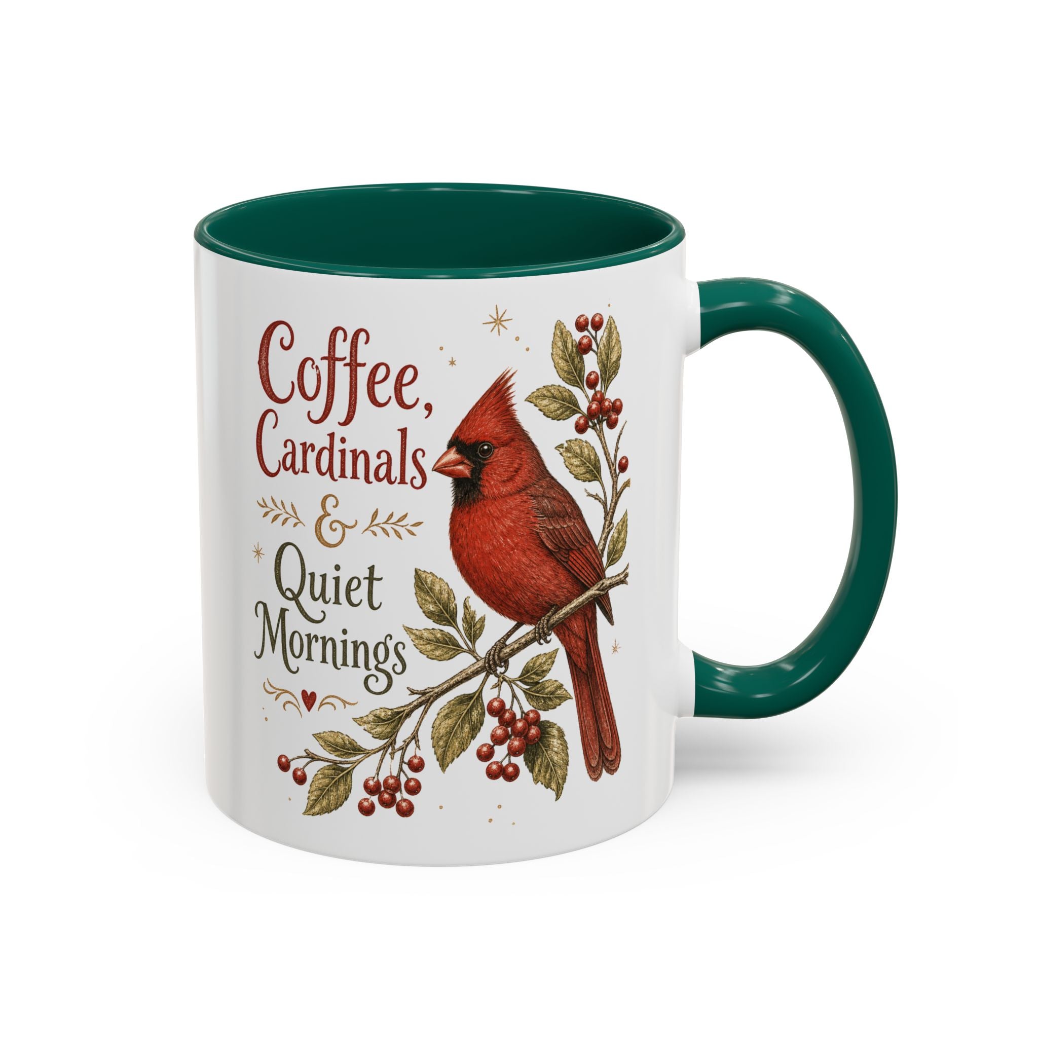 Coffee, Cardinals & Quiet Mornings Mug — Vintage Cardinal Illustration Birdwatcher Coffee Cup