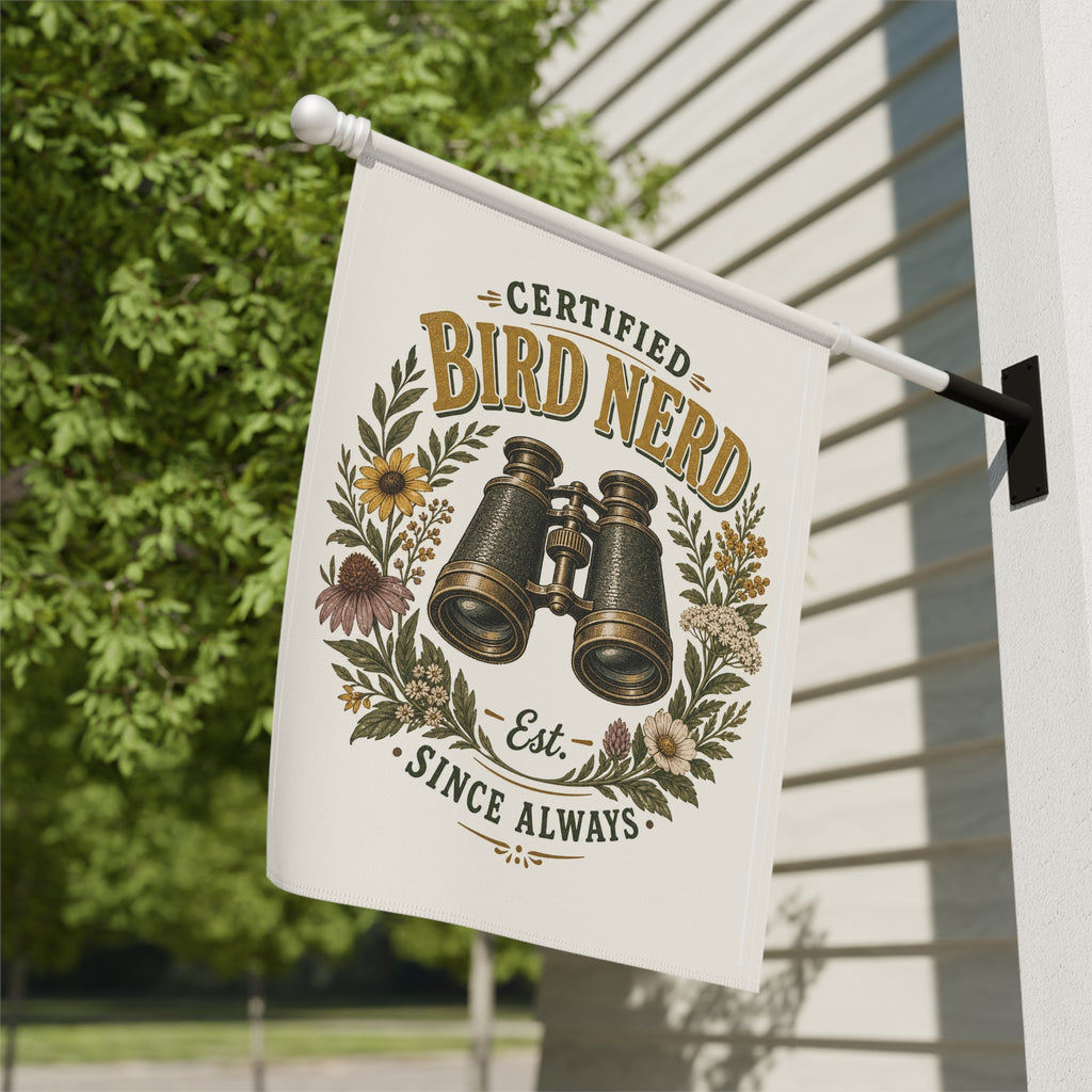 Certified Bird Nerd Garden Flag — Funny Birdwatcher Yard Decor Gift
