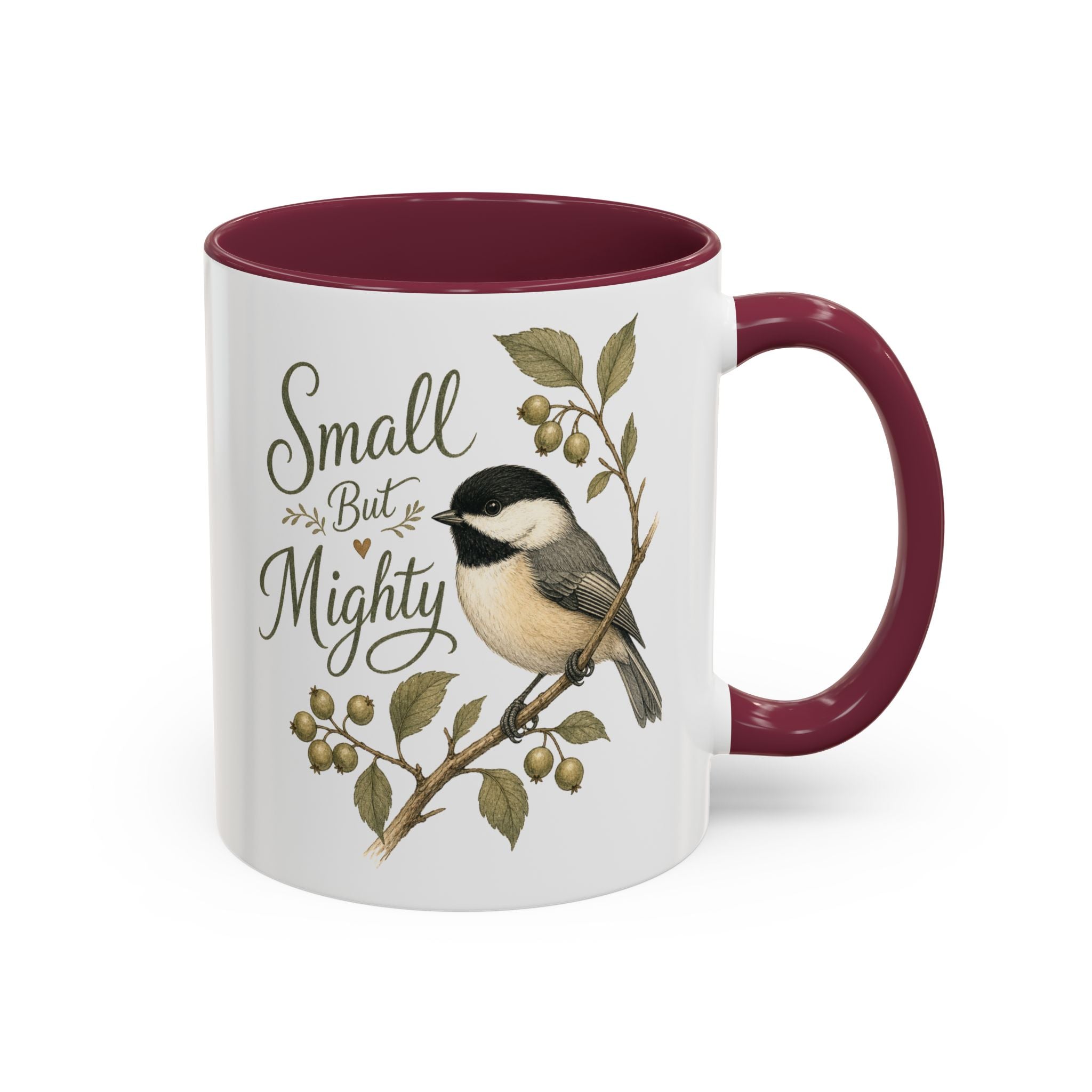 Small But Mighty Chickadee Mug — Vintage Bird Illustration Birdwatcher Coffee Cup