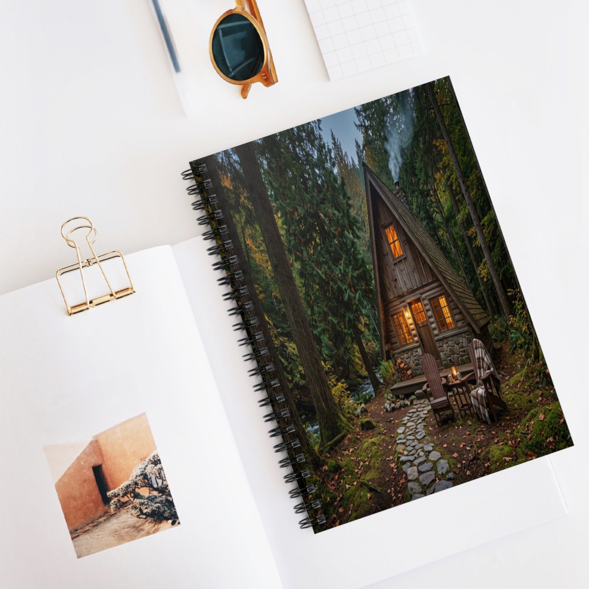 A-Frame Forest Cabin Spiral Notebook — Rustic Cozy Cottage Journal