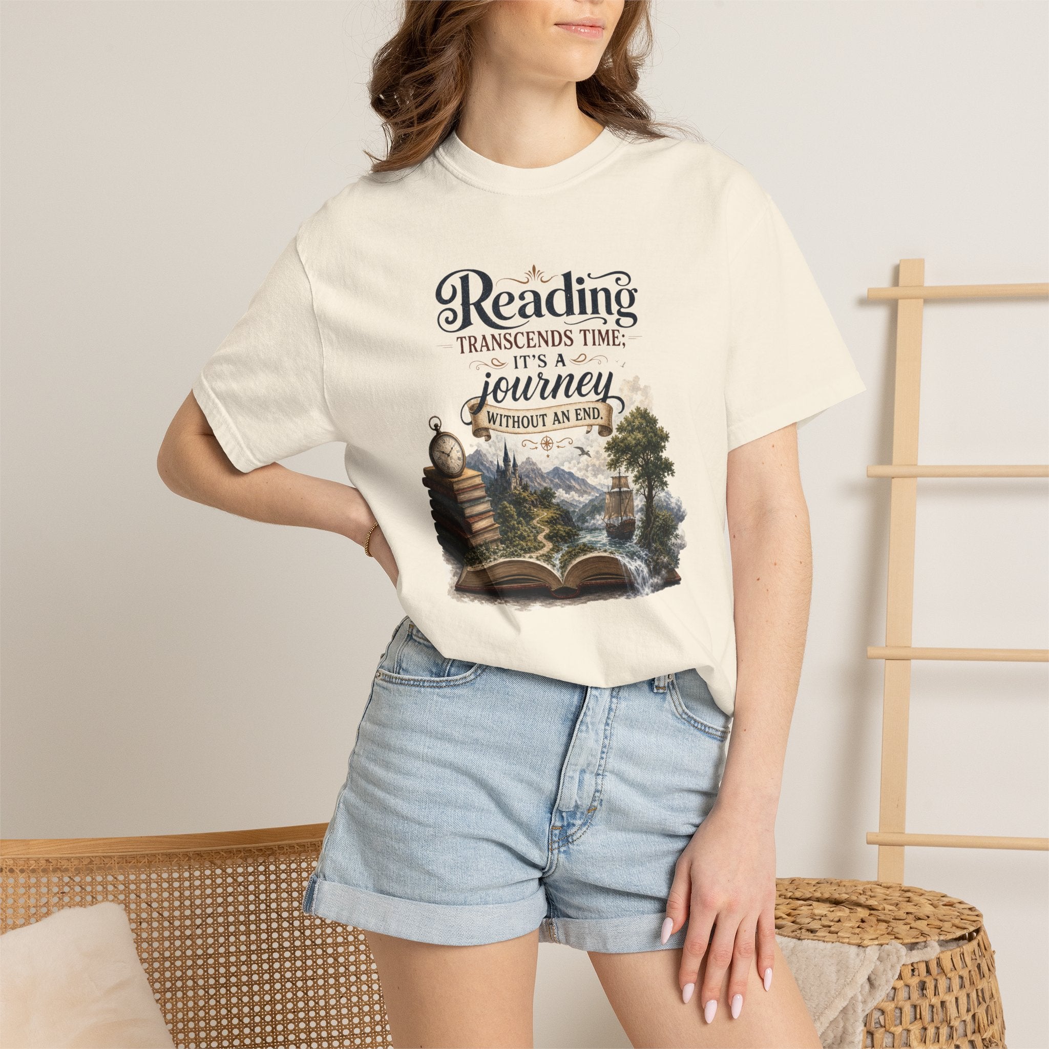 Reading Transcends Time It's A Journey Without an End Books Take You on a Journey Graphic Tee Reading T-Shirt