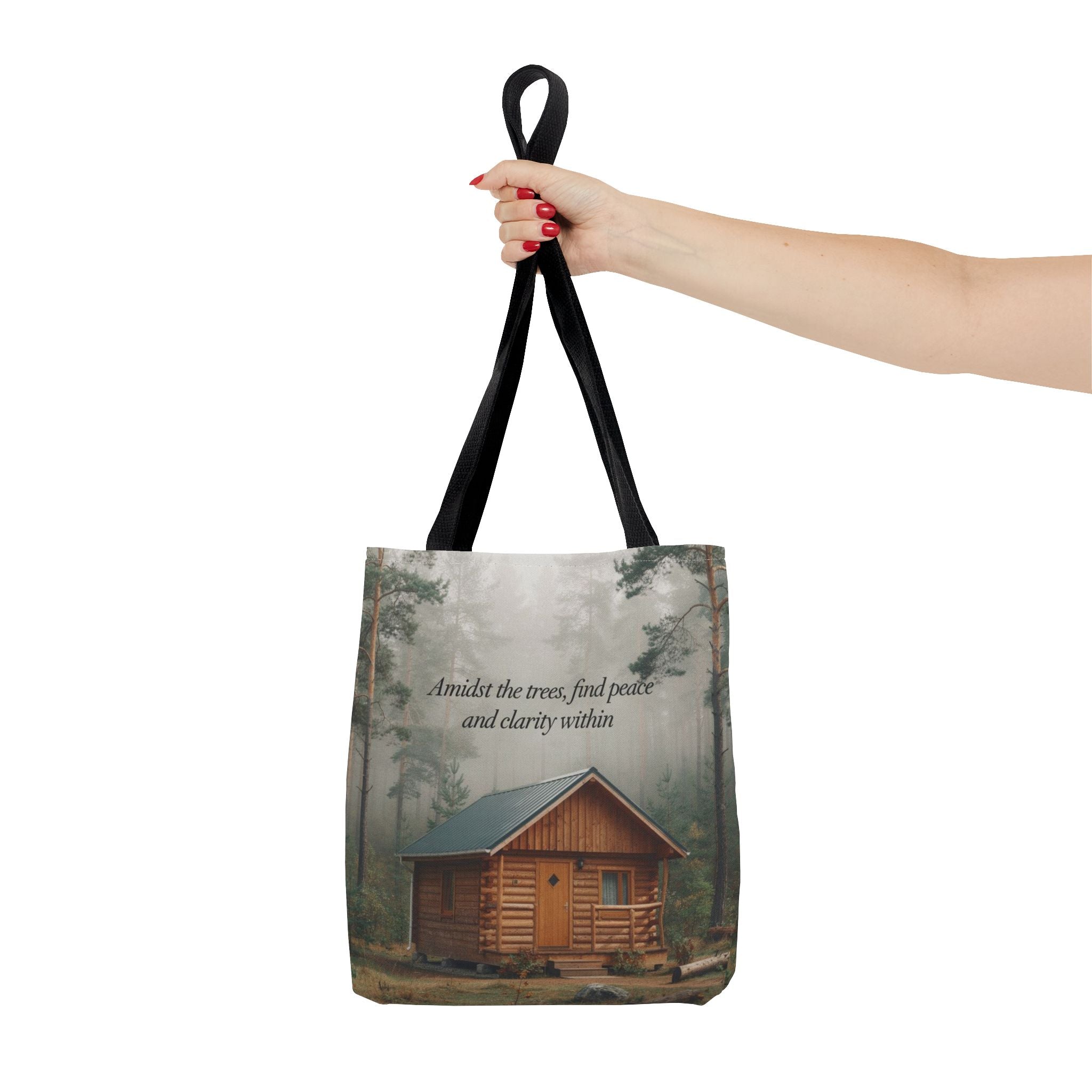Cabin in the Woods Tote Bag — "Amidst the trees, find peace and clarity within" Nature Canvas Tote