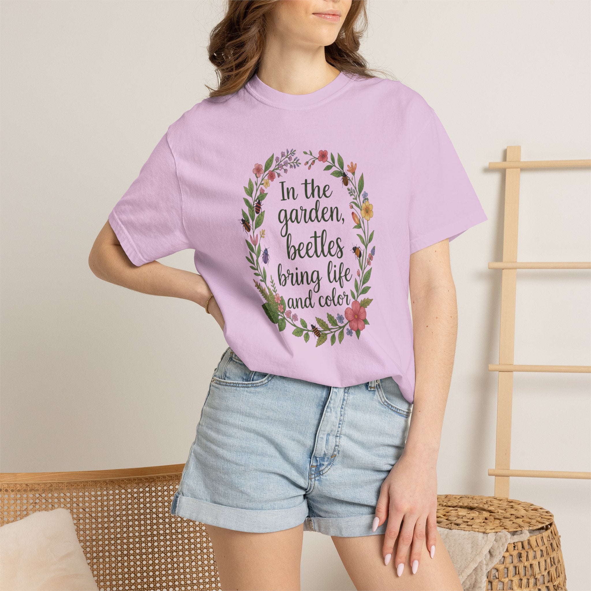 Garden Beetles T-Shirt In the Garden, Beetles Bring Life and Color Floral Wreath Tee