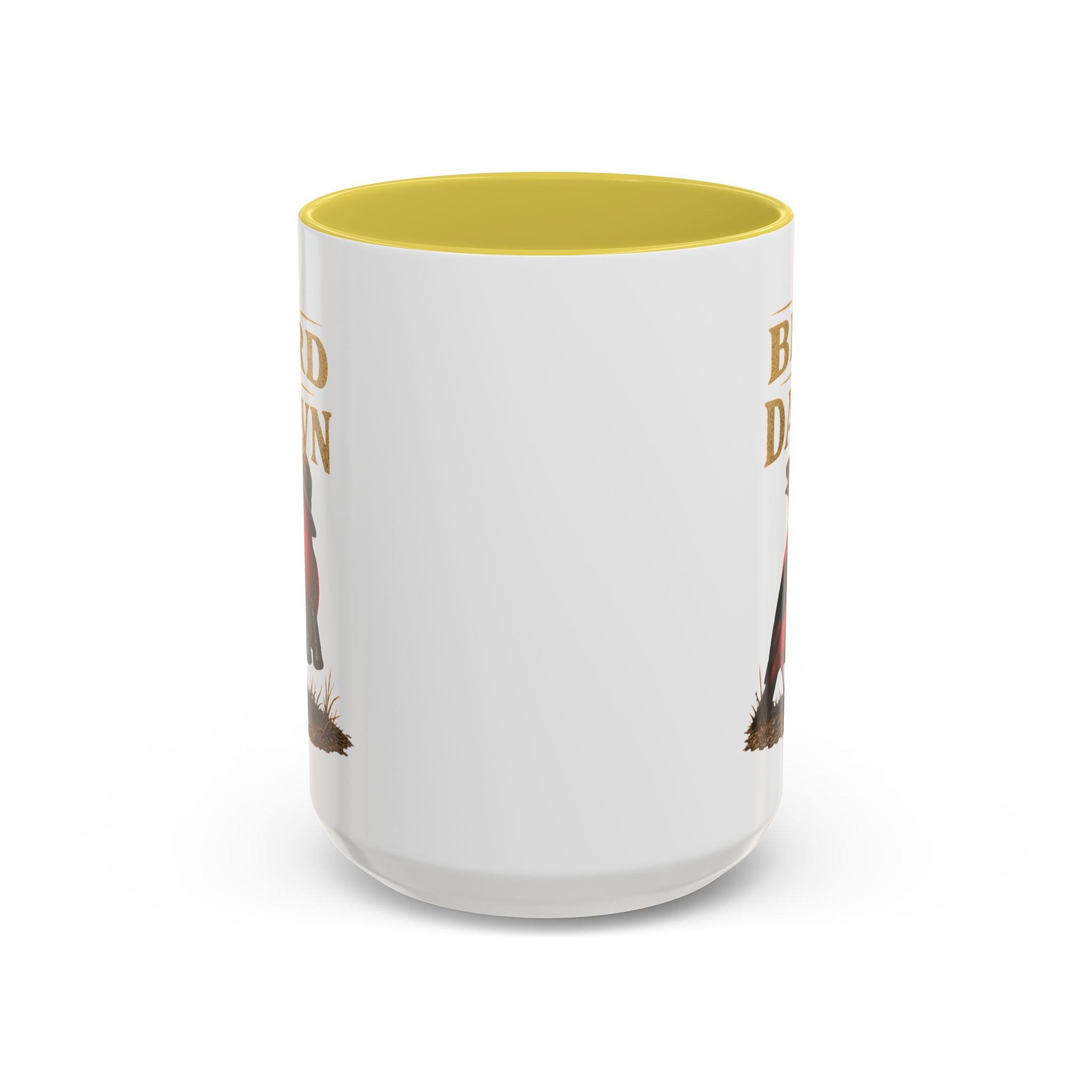 Birdwatcher Coffee Mug — "We Bird at Dawn" Illustrated Scarlet Tanager Mug (11oz/15oz)