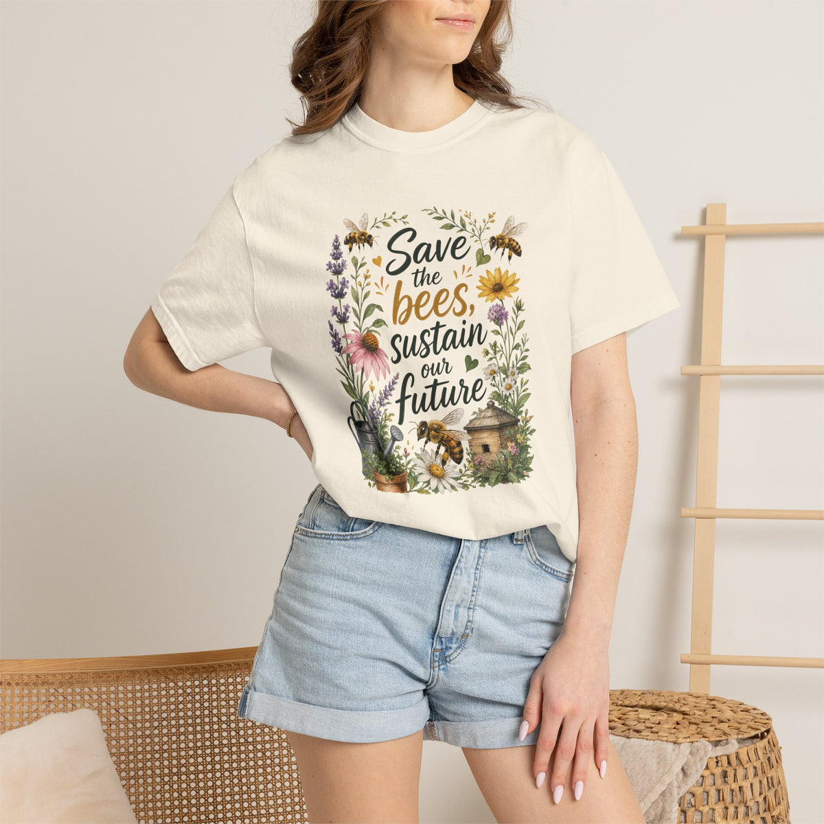 Save the bees, sustain our future T-Shirt — Floral Beekeeper Garden Tee