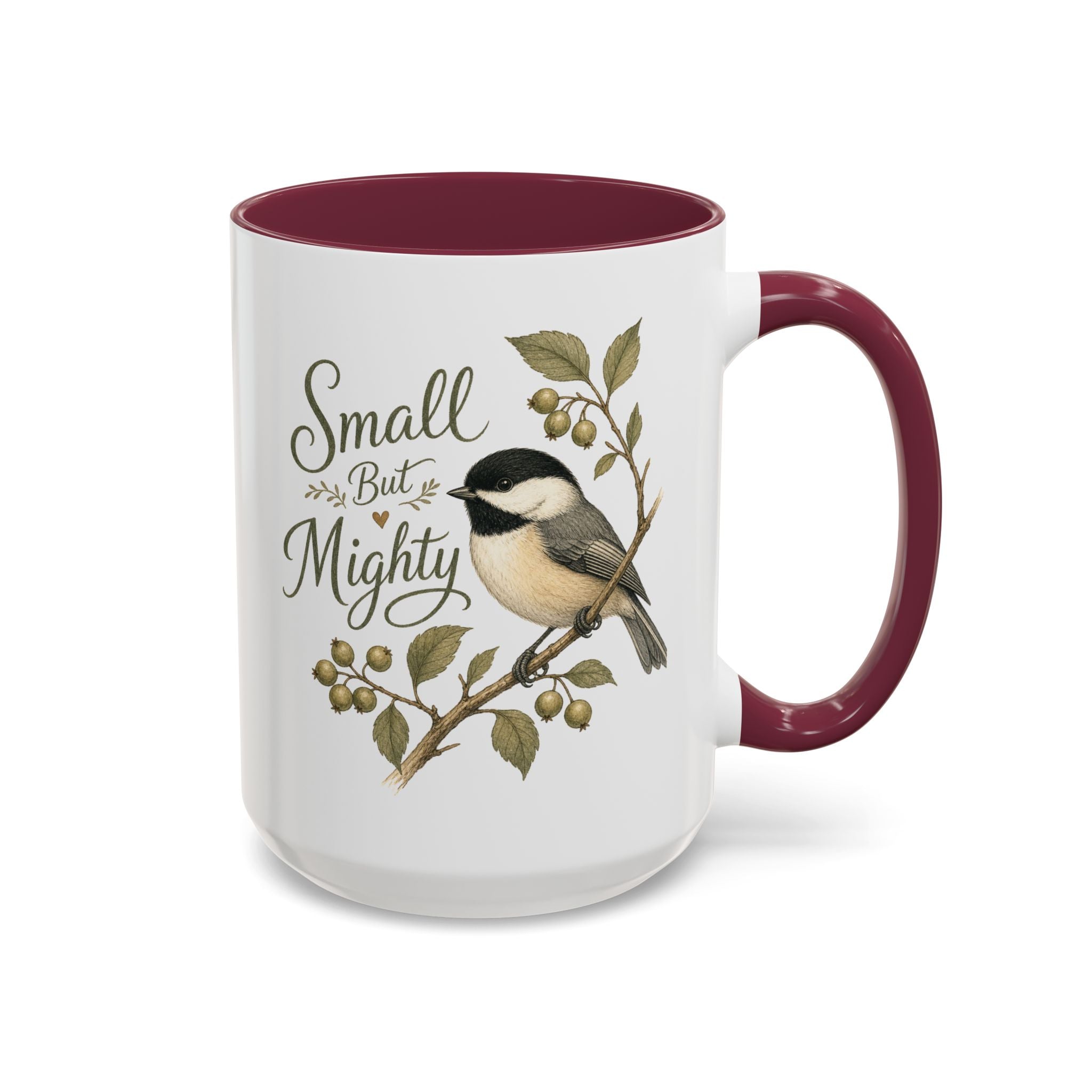 Small But Mighty Chickadee Mug — Vintage Bird Illustration Birdwatcher Coffee Cup