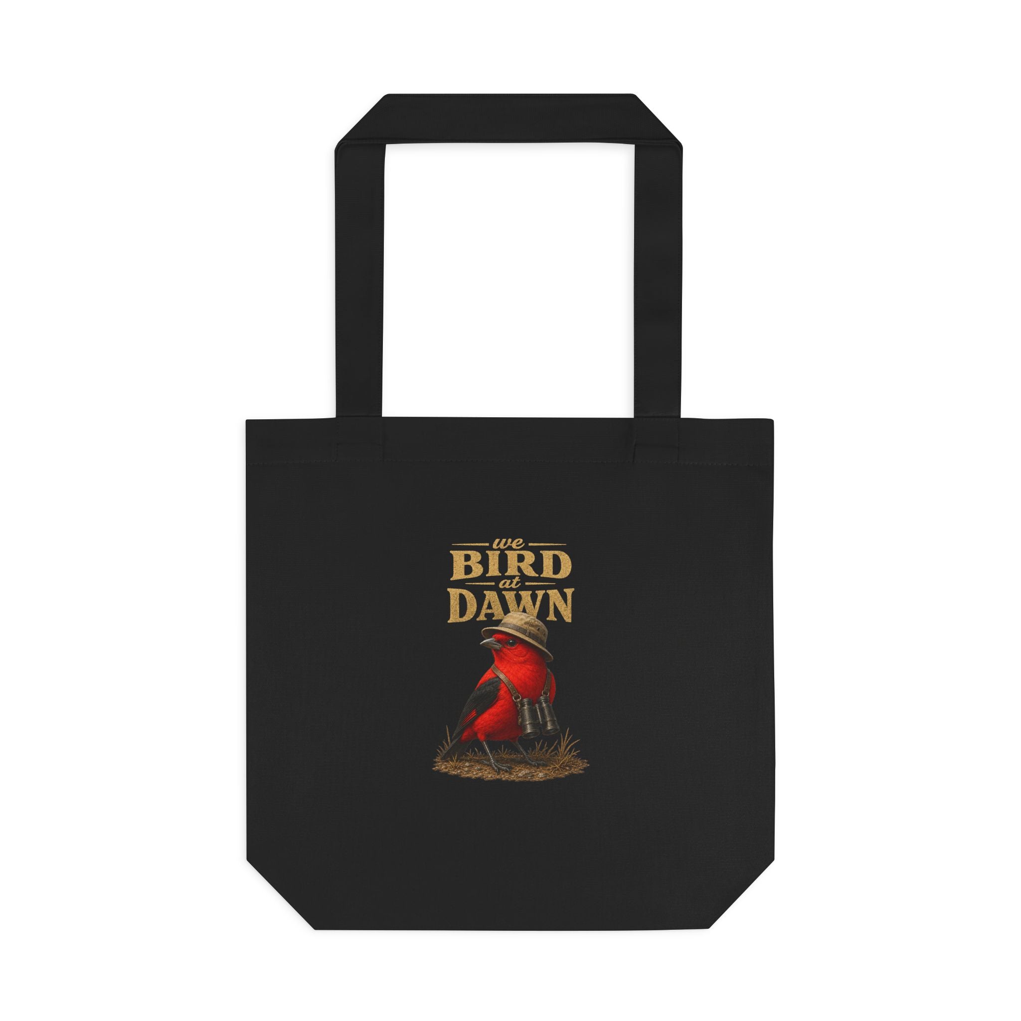 We Bird at Dawn Cotton Tote Bag – Vintage Red Scarlet Tanager Bird Eco Shopper