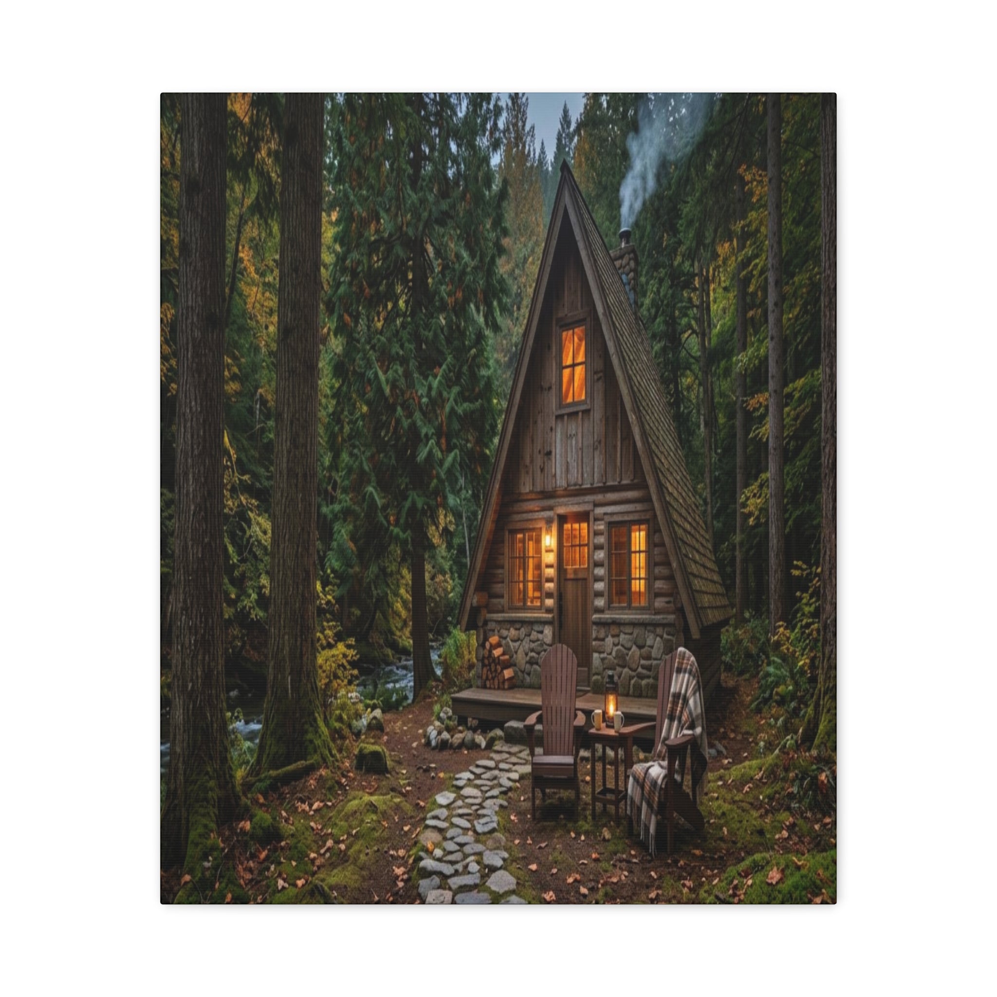 Cozy A-Frame Cabin Matte Canvas Wall Art Woodland Living
