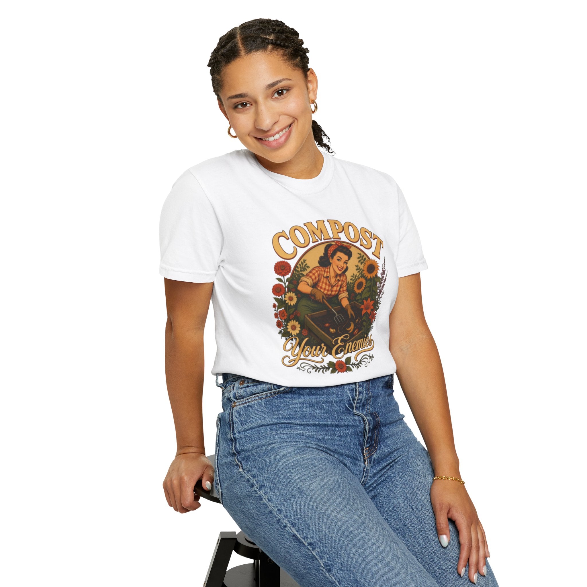 Funny Quote 'Compost Your Enemies' Vintage Gardening Theme Garment-Dyed T-shirt
