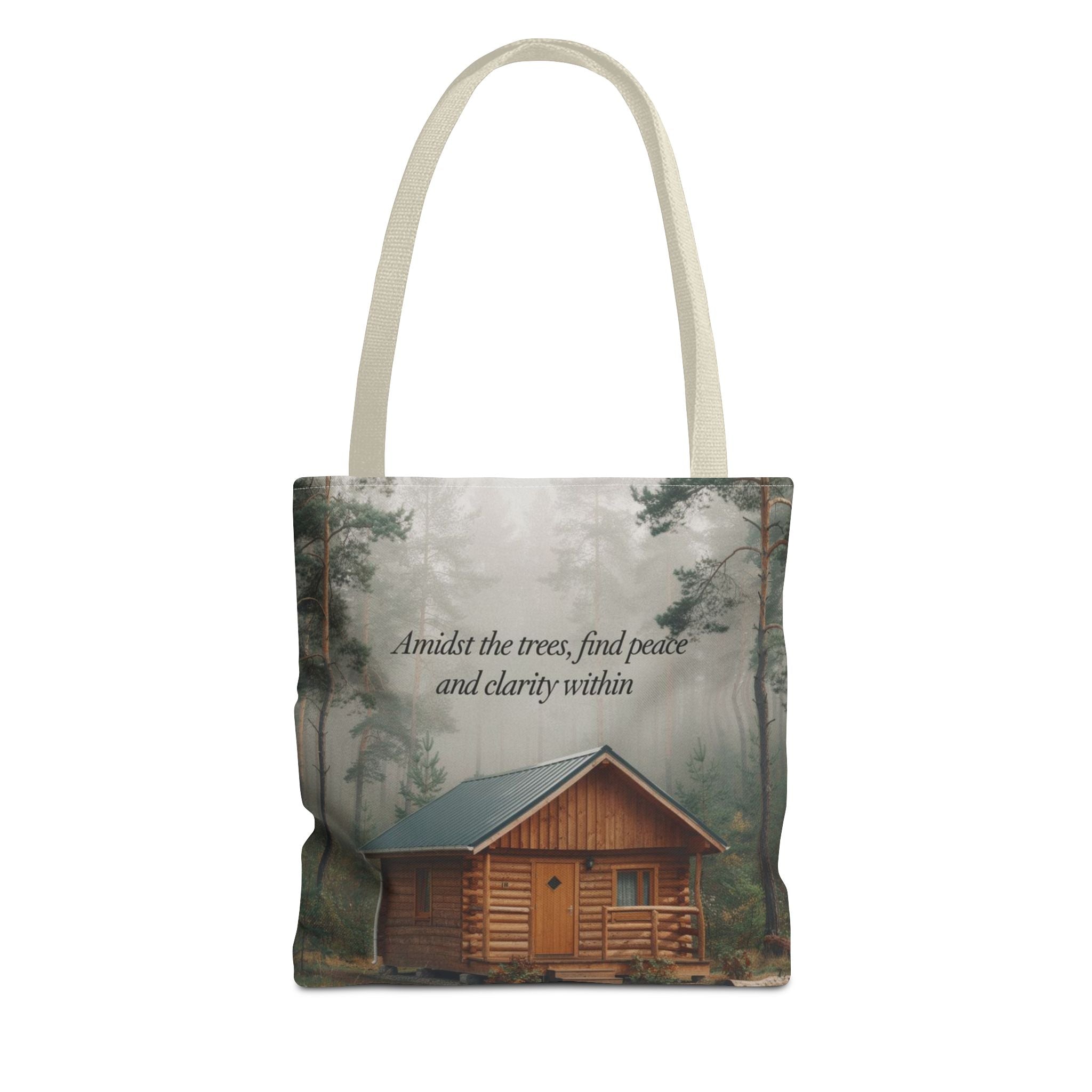 Cabin in the Woods Tote Bag — "Amidst the trees, find peace and clarity within" Nature Canvas Tote
