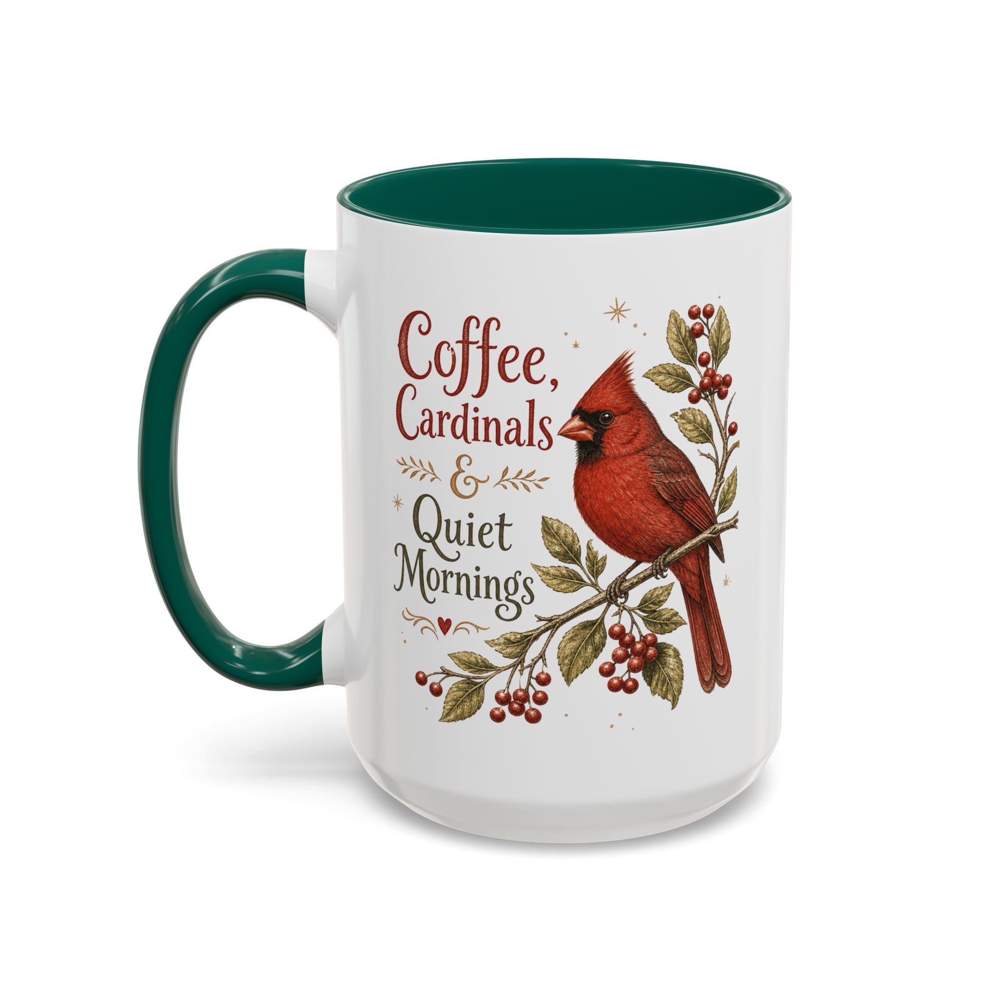 Coffee, Cardinals & Quiet Mornings Mug — Vintage Cardinal Illustration Birdwatcher Coffee Cup