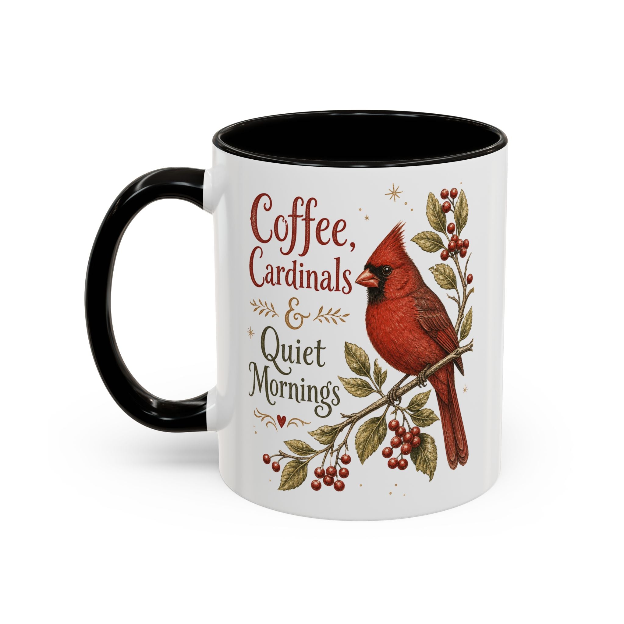 Coffee, Cardinals & Quiet Mornings Mug — Vintage Cardinal Illustration Birdwatcher Coffee Cup