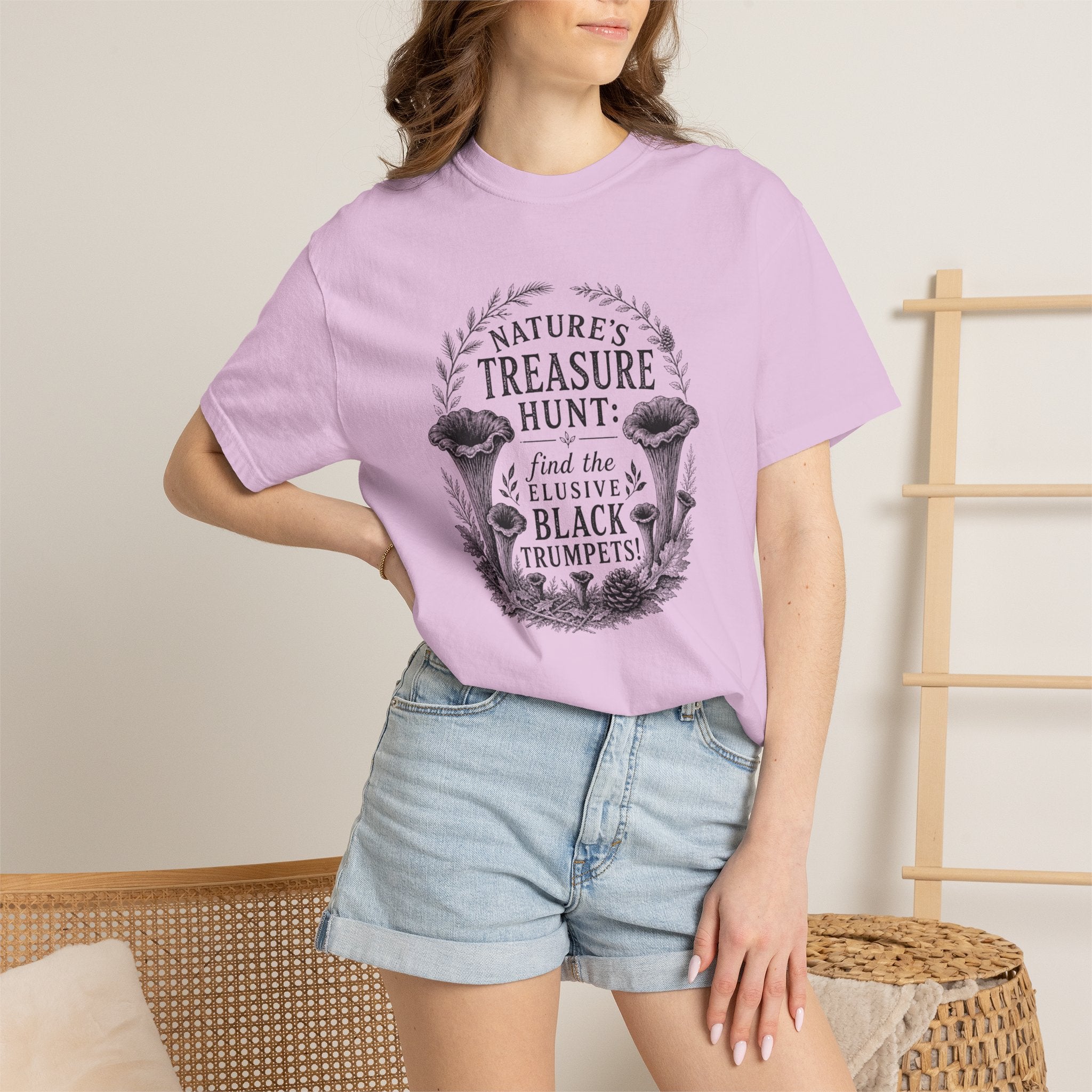 Mushroom Foraging T-Shirt - "Nature's Treasure Hunt: Find the Elusive Black Trumpets"