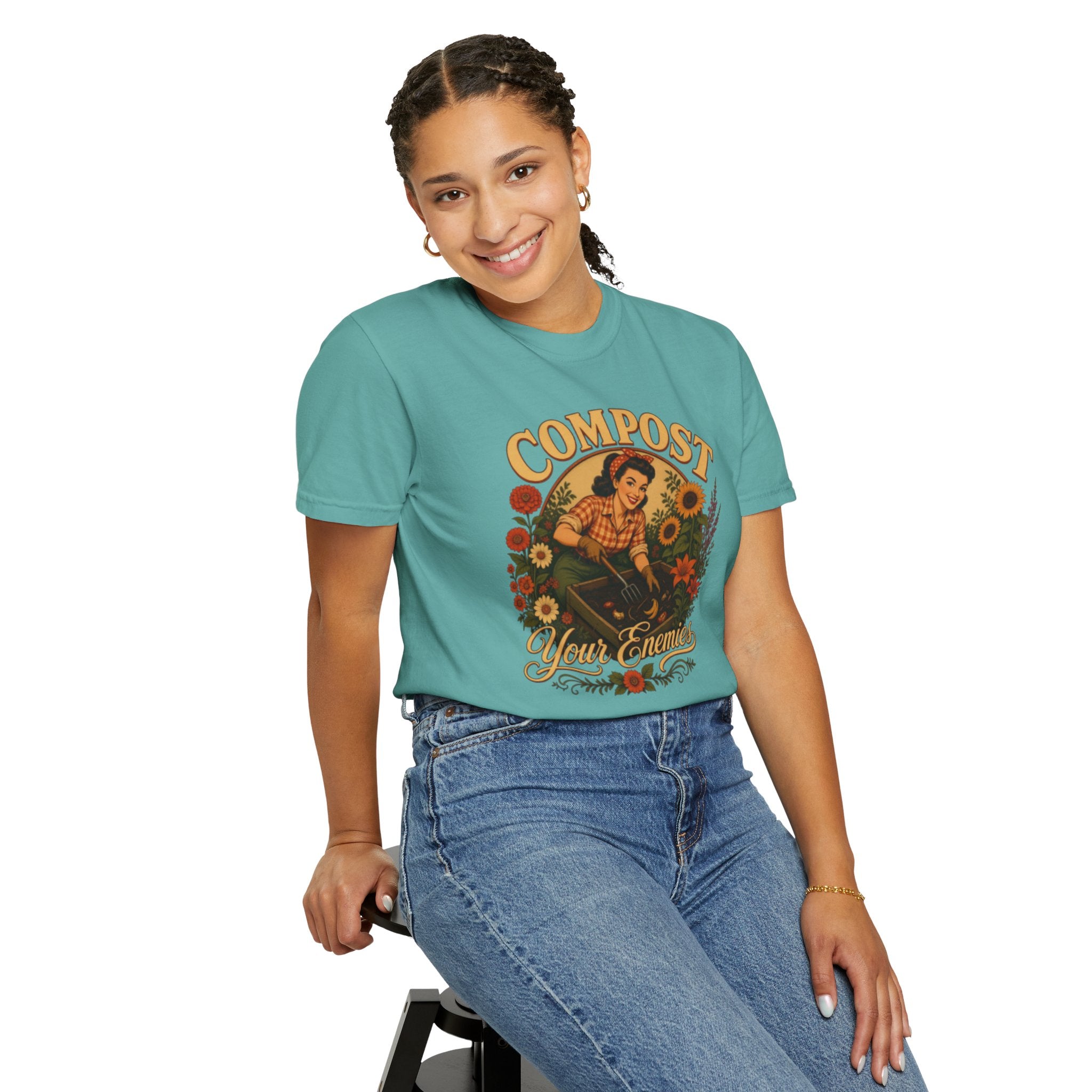 Funny Quote 'Compost Your Enemies' Vintage Gardening Theme Garment-Dyed T-shirt