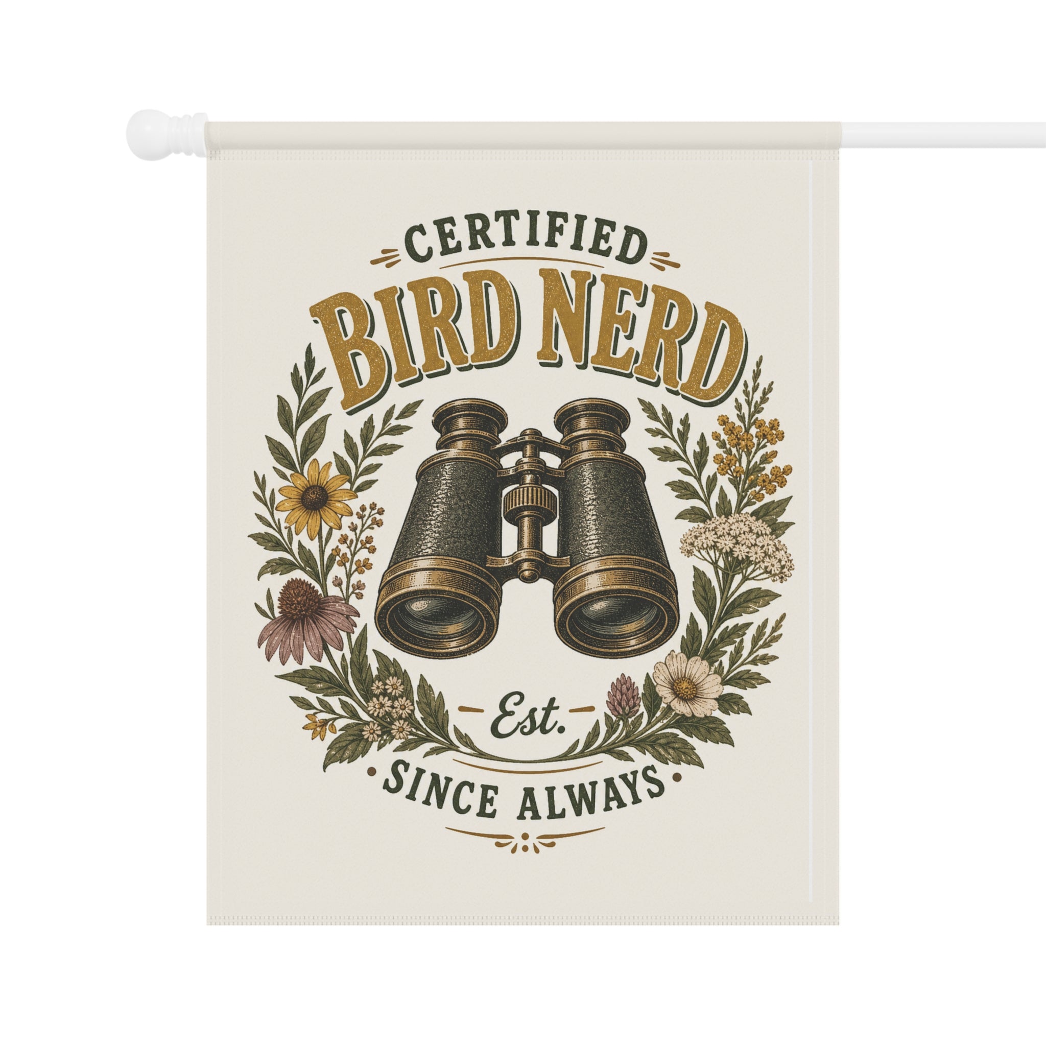 Certified Bird Nerd Garden Flag — Funny Birdwatcher Yard Decor Gift