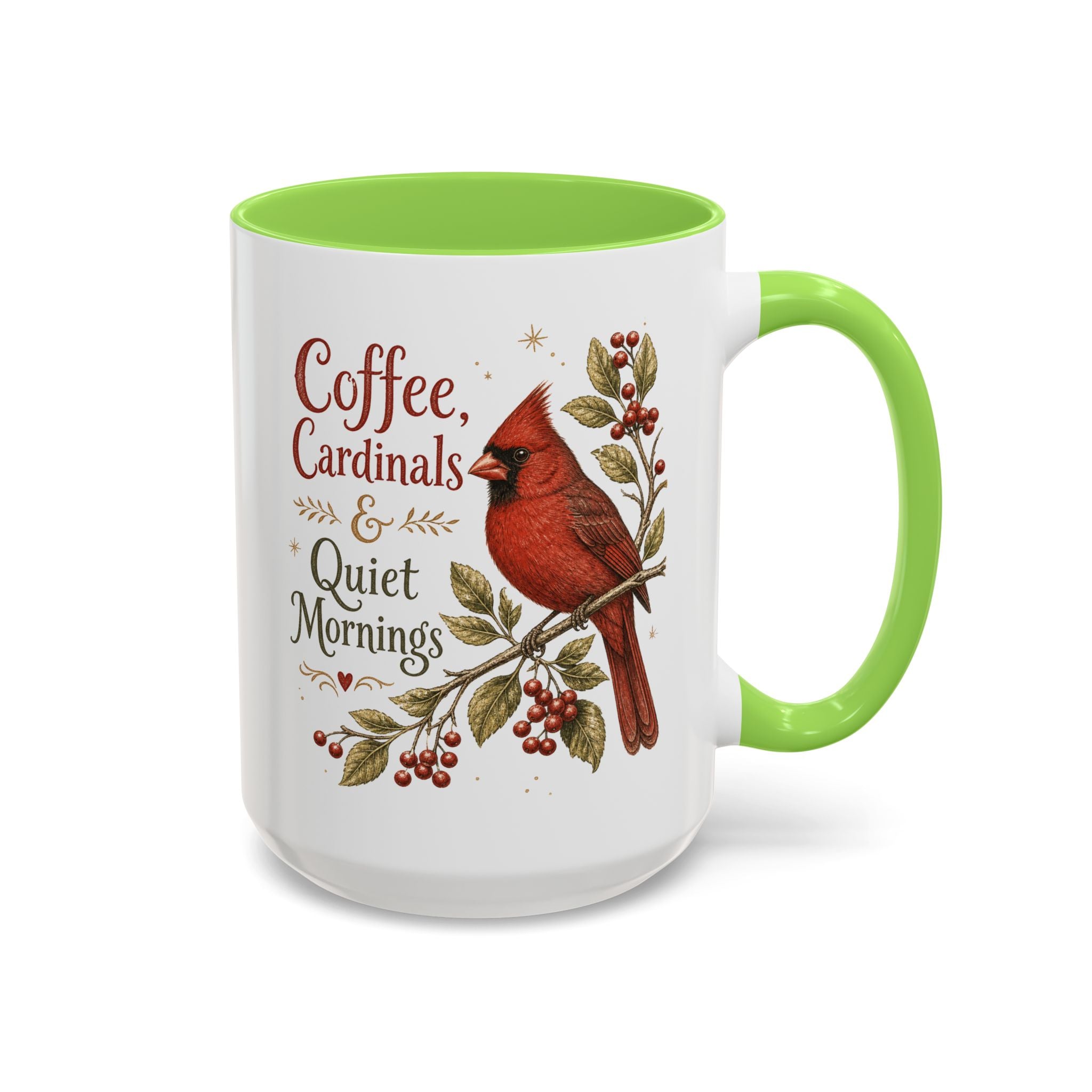 Coffee, Cardinals & Quiet Mornings Mug — Vintage Cardinal Illustration Birdwatcher Coffee Cup