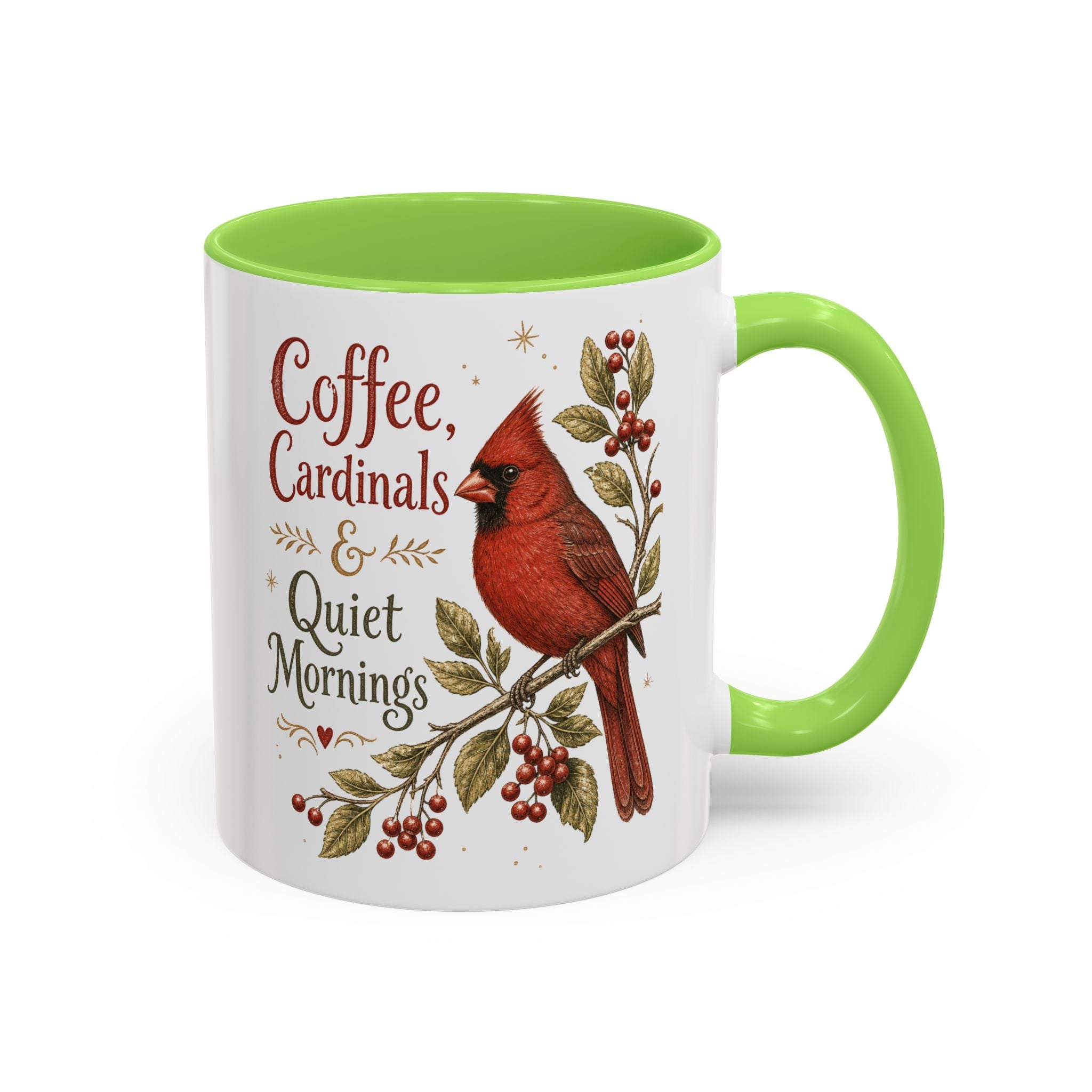 Coffee, Cardinals & Quiet Mornings Mug — Vintage Cardinal Illustration Birdwatcher Coffee Cup