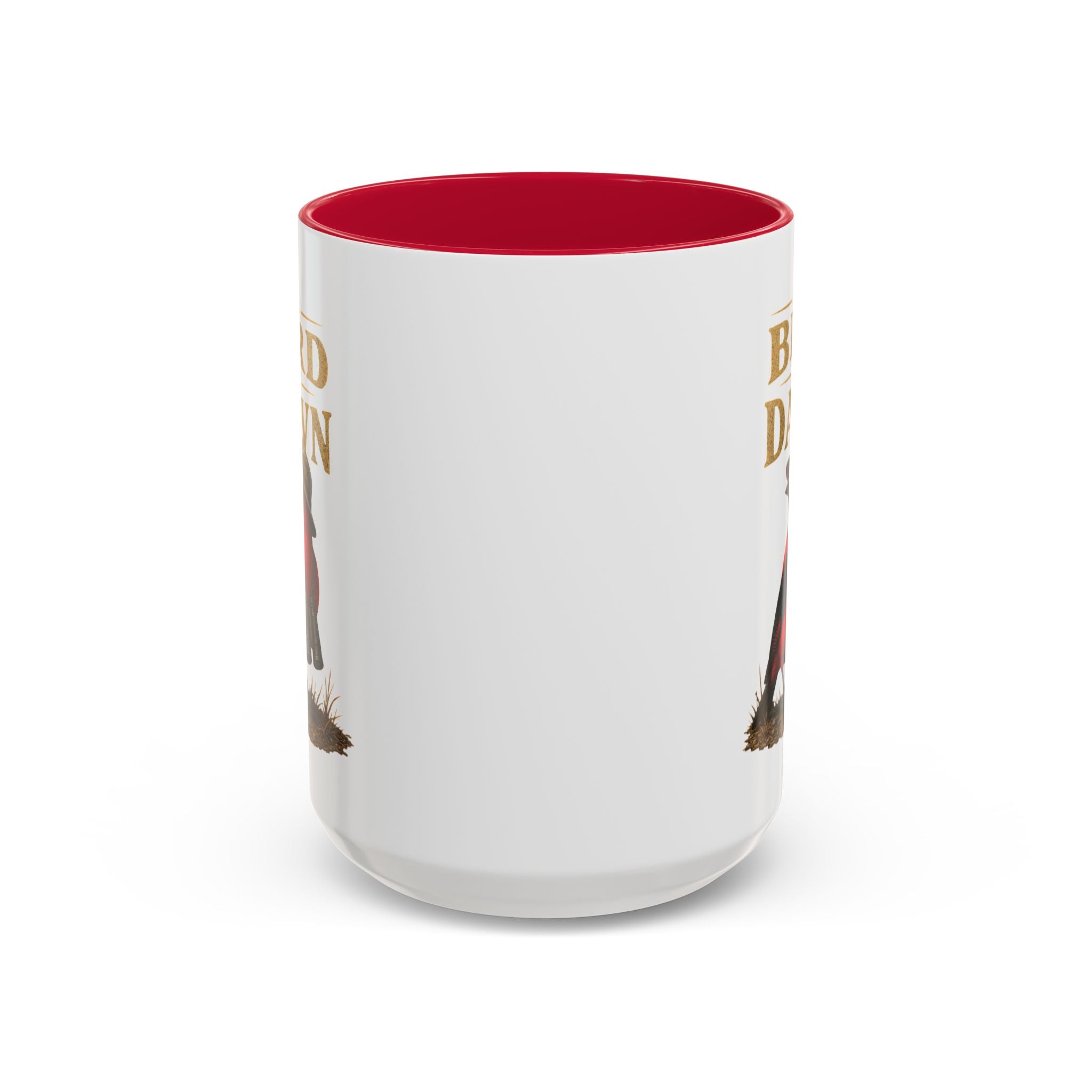Birdwatcher Coffee Mug — "We Bird at Dawn" Illustrated Scarlet Tanager Mug (11oz/15oz)