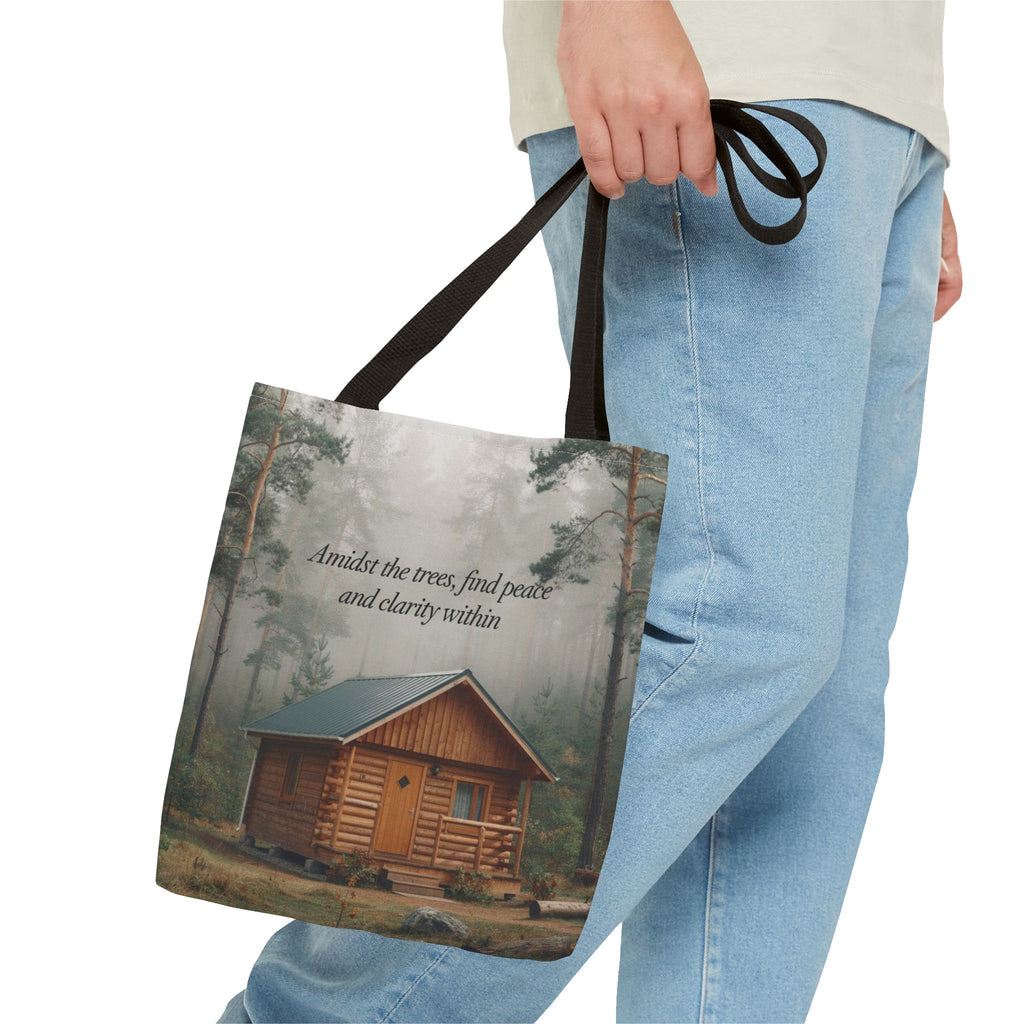 Cabin in the Woods Tote Bag — "Amidst the trees, find peace and clarity within" Nature Canvas Tote