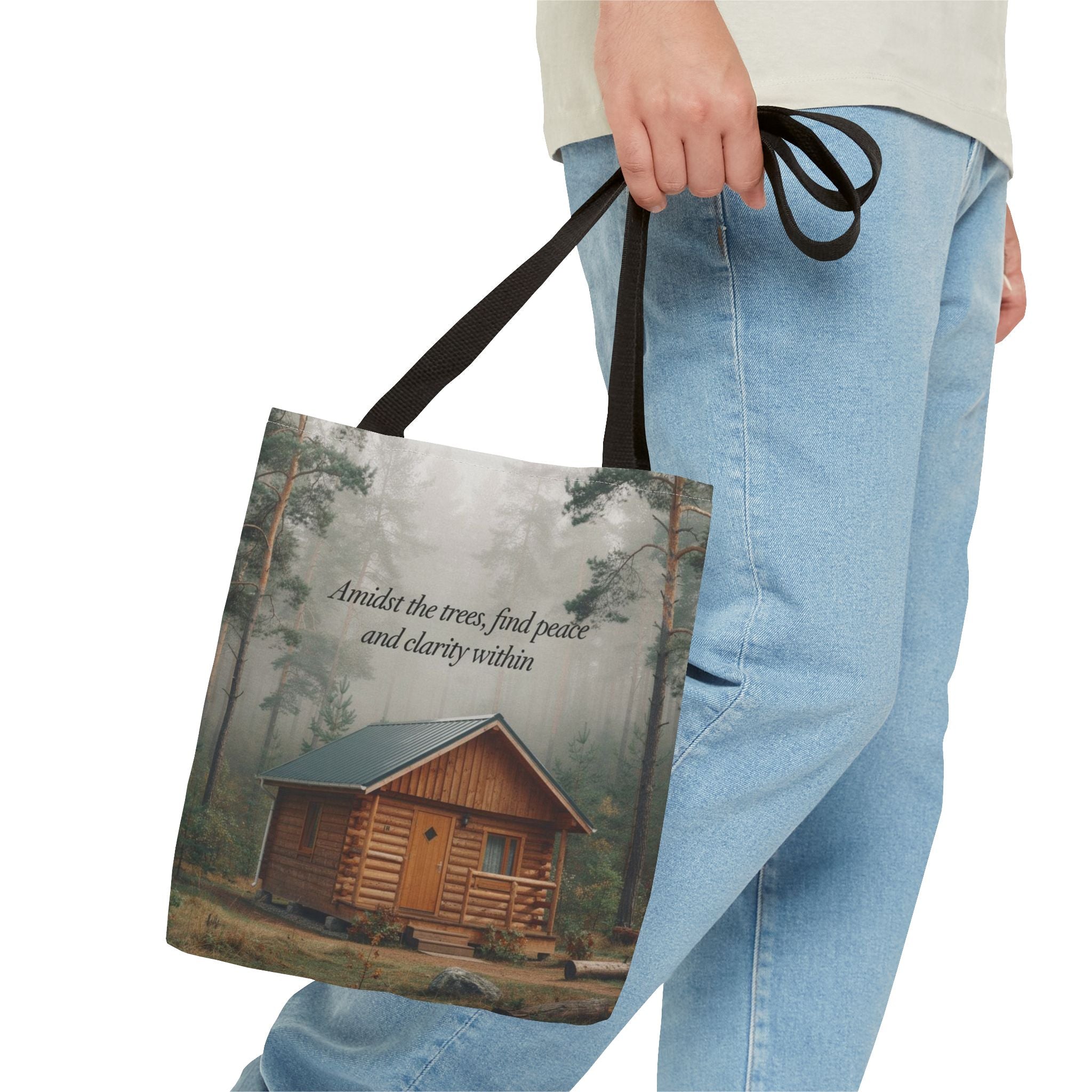 Cabin in the Woods Tote Bag — "Amidst the trees, find peace and clarity within" Nature Canvas Tote