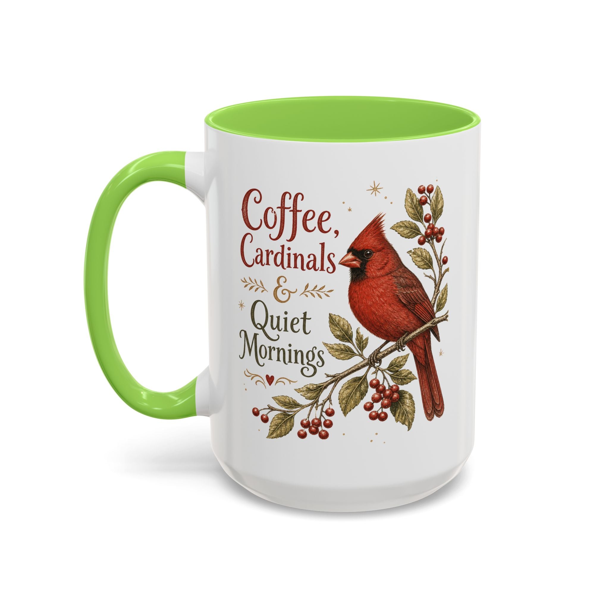 Coffee, Cardinals & Quiet Mornings Mug — Vintage Cardinal Illustration Birdwatcher Coffee Cup