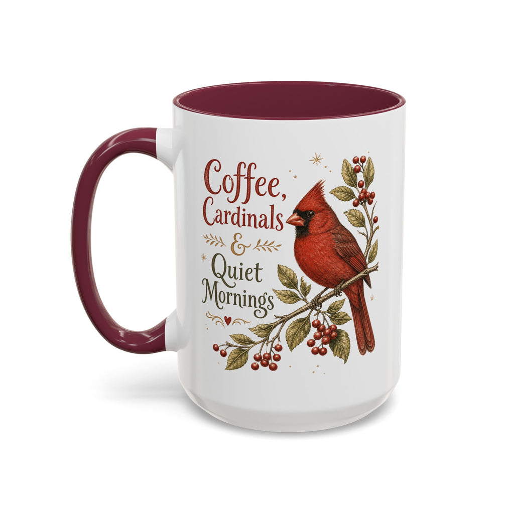 Coffee, Cardinals & Quiet Mornings Mug — Vintage Cardinal Illustration Birdwatcher Coffee Cup