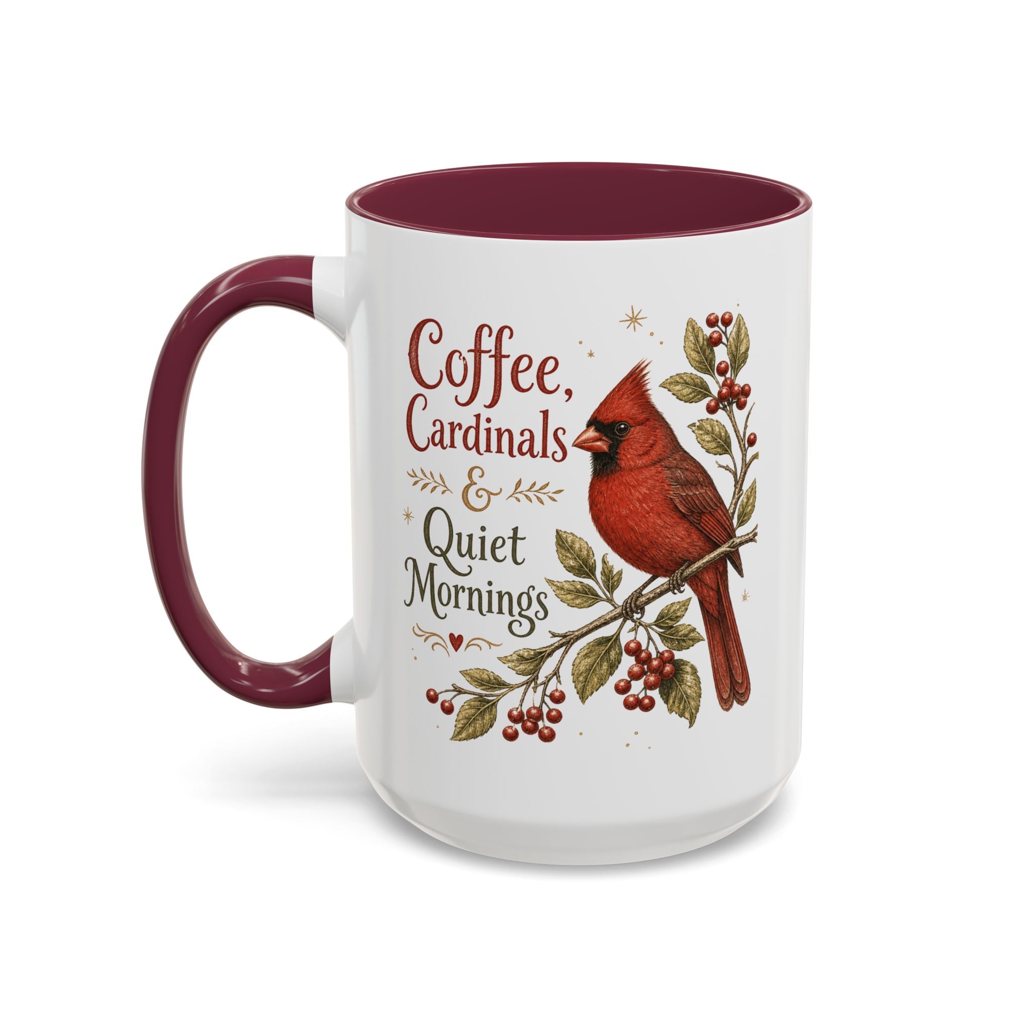Coffee, Cardinals & Quiet Mornings Mug — Vintage Cardinal Illustration Birdwatcher Coffee Cup