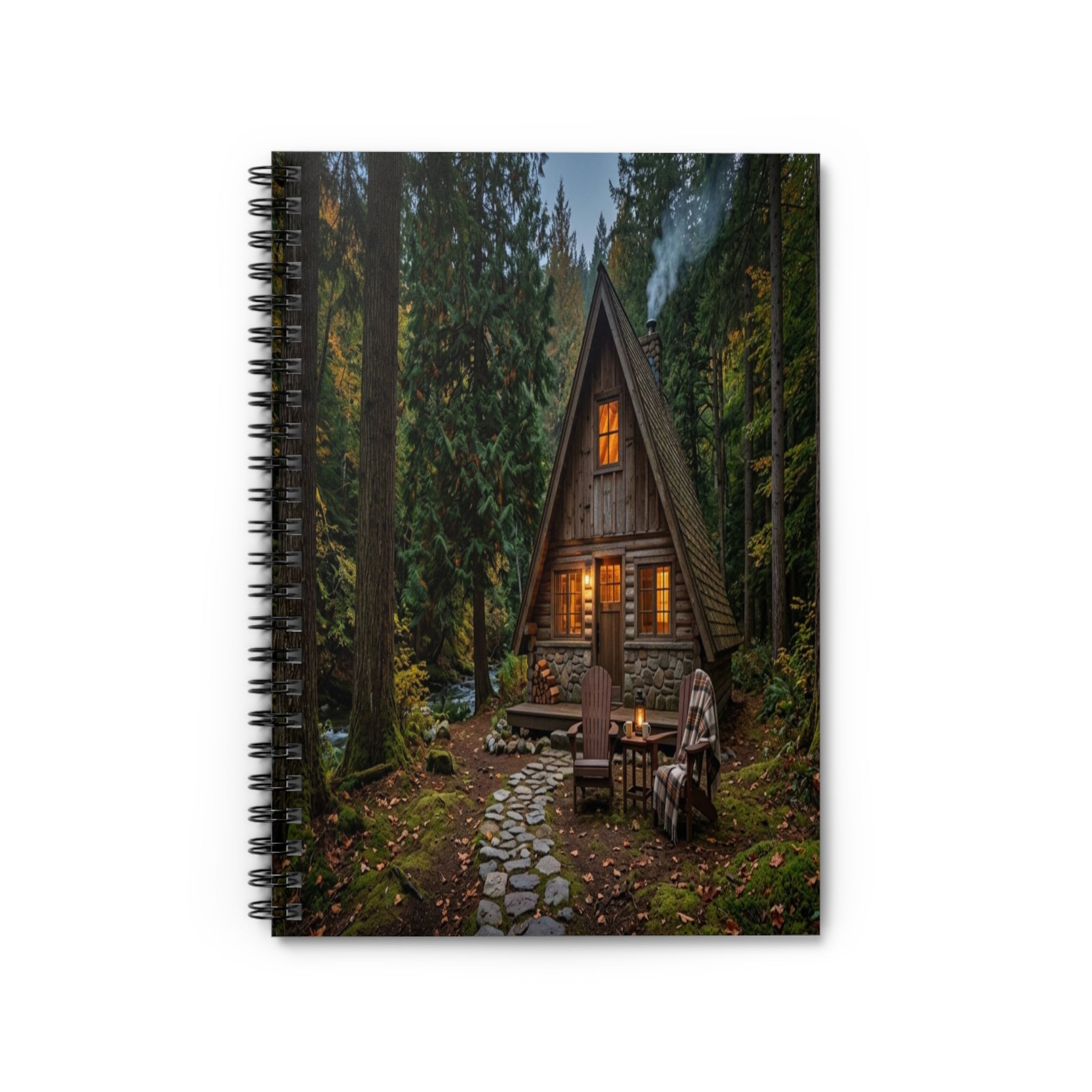 A-Frame Forest Cabin Spiral Notebook — Rustic Cozy Cottage Journal
