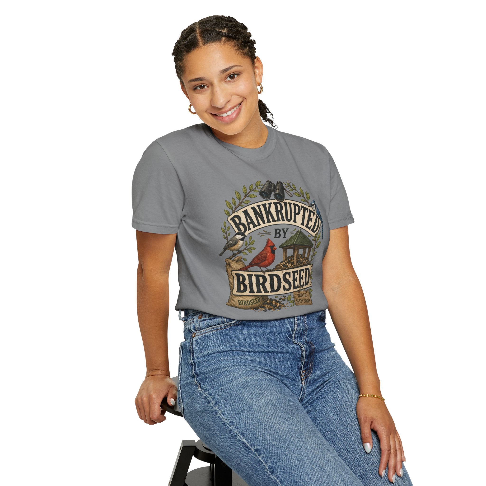 Bankrupted by Birdseed T-Shirt — Funny Backyard Birding Tee