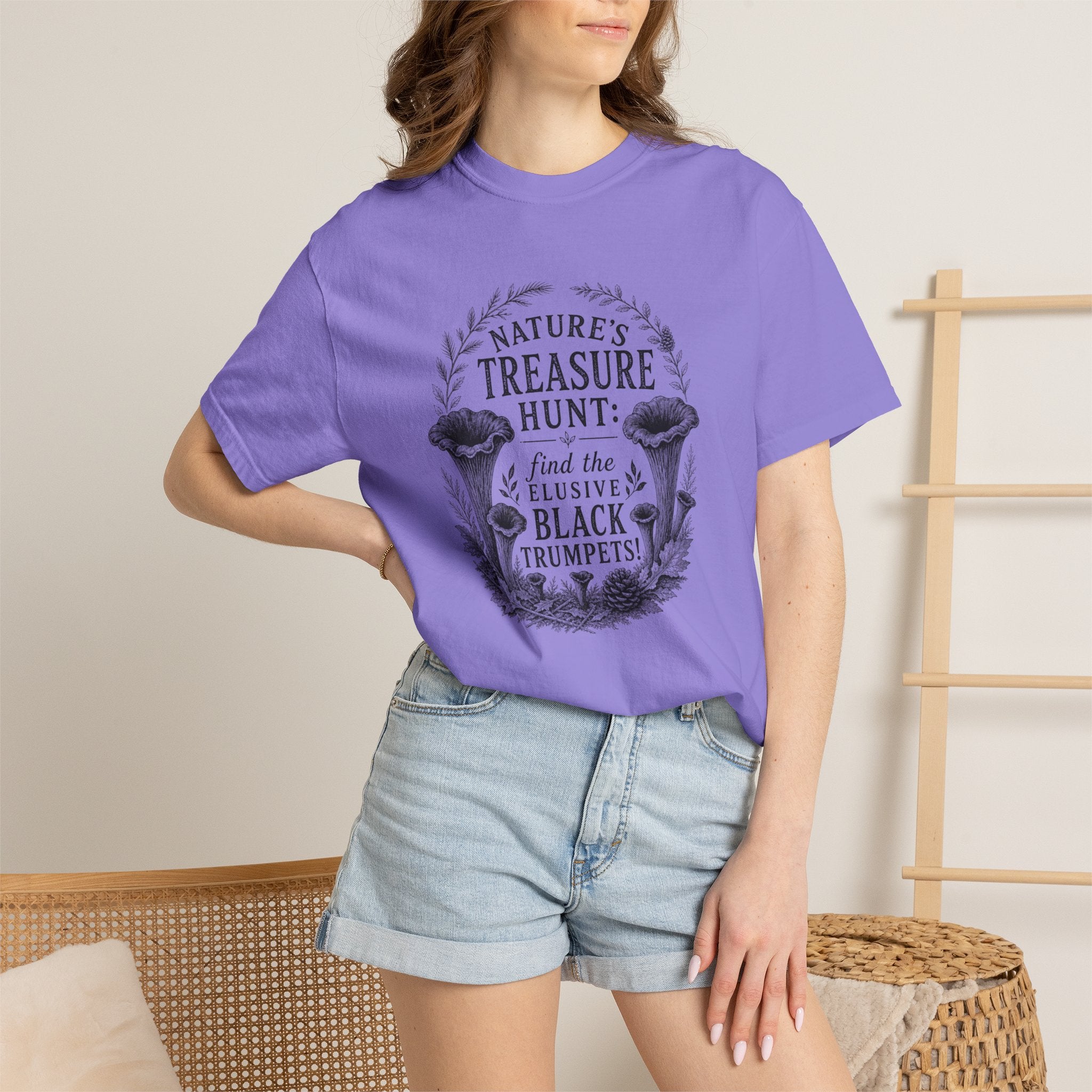 Mushroom Foraging T-Shirt - "Nature's Treasure Hunt: Find the Elusive Black Trumpets"