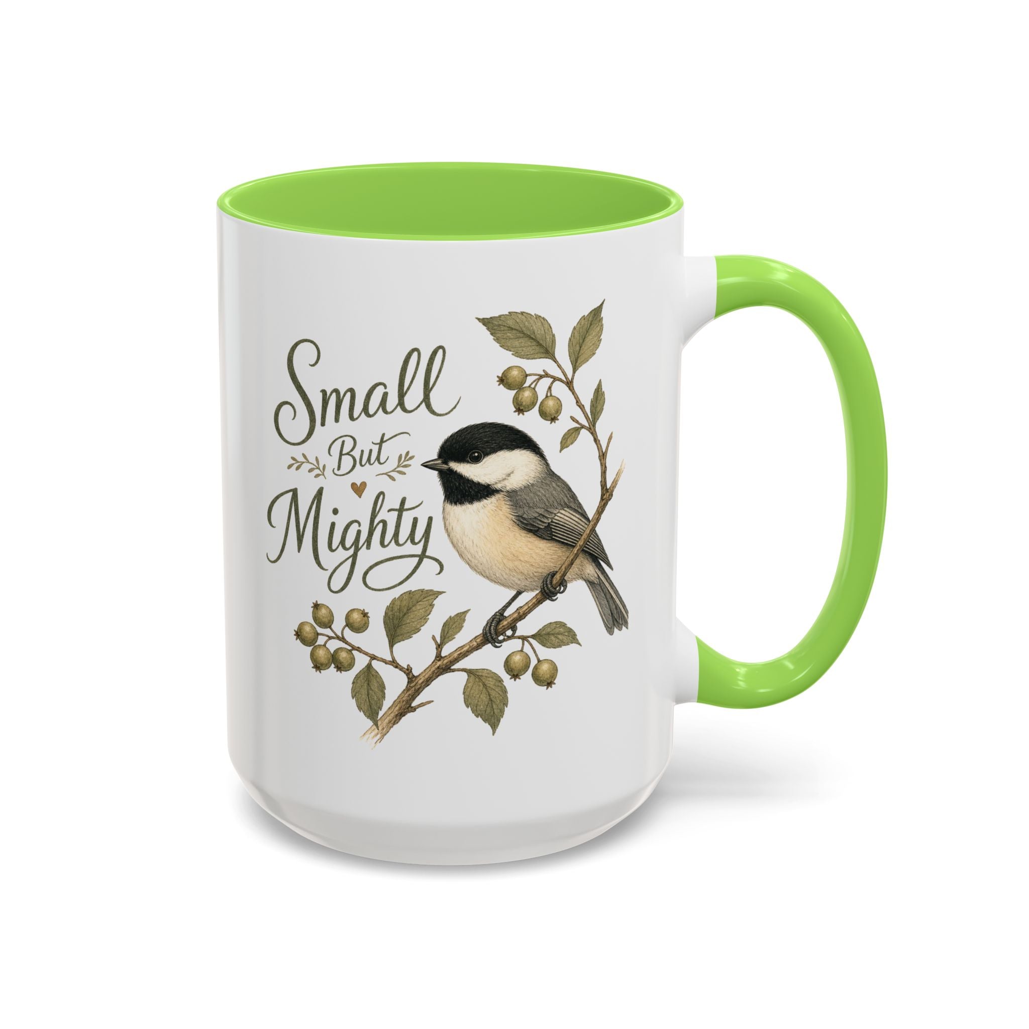 Small But Mighty Chickadee Mug — Vintage Bird Illustration Birdwatcher Coffee Cup