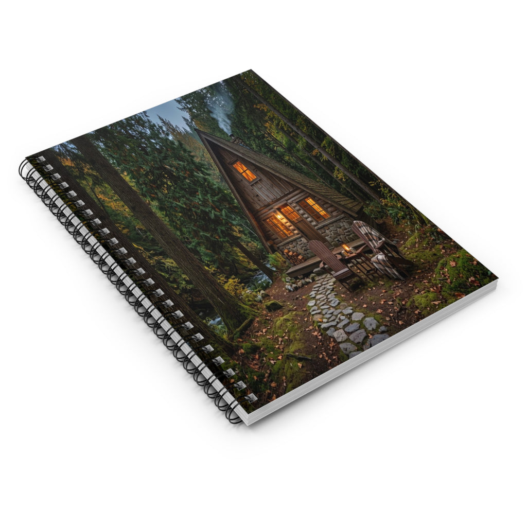 A-Frame Forest Cabin Spiral Notebook — Rustic Cozy Cottage Journal