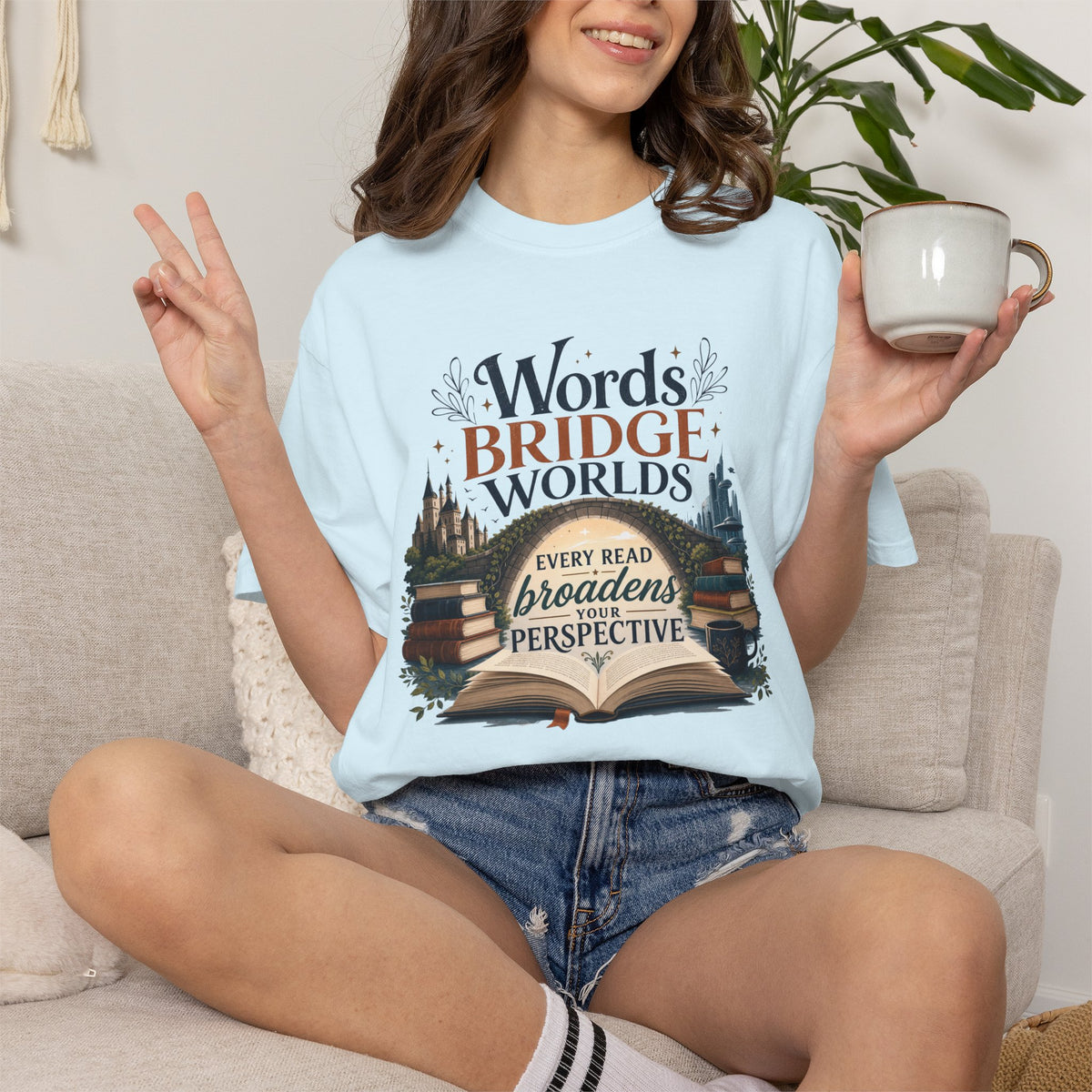 Words Bridge Worlds T-Shirt — "Every Read Broadens Perspective" Literary Book Lover Tee