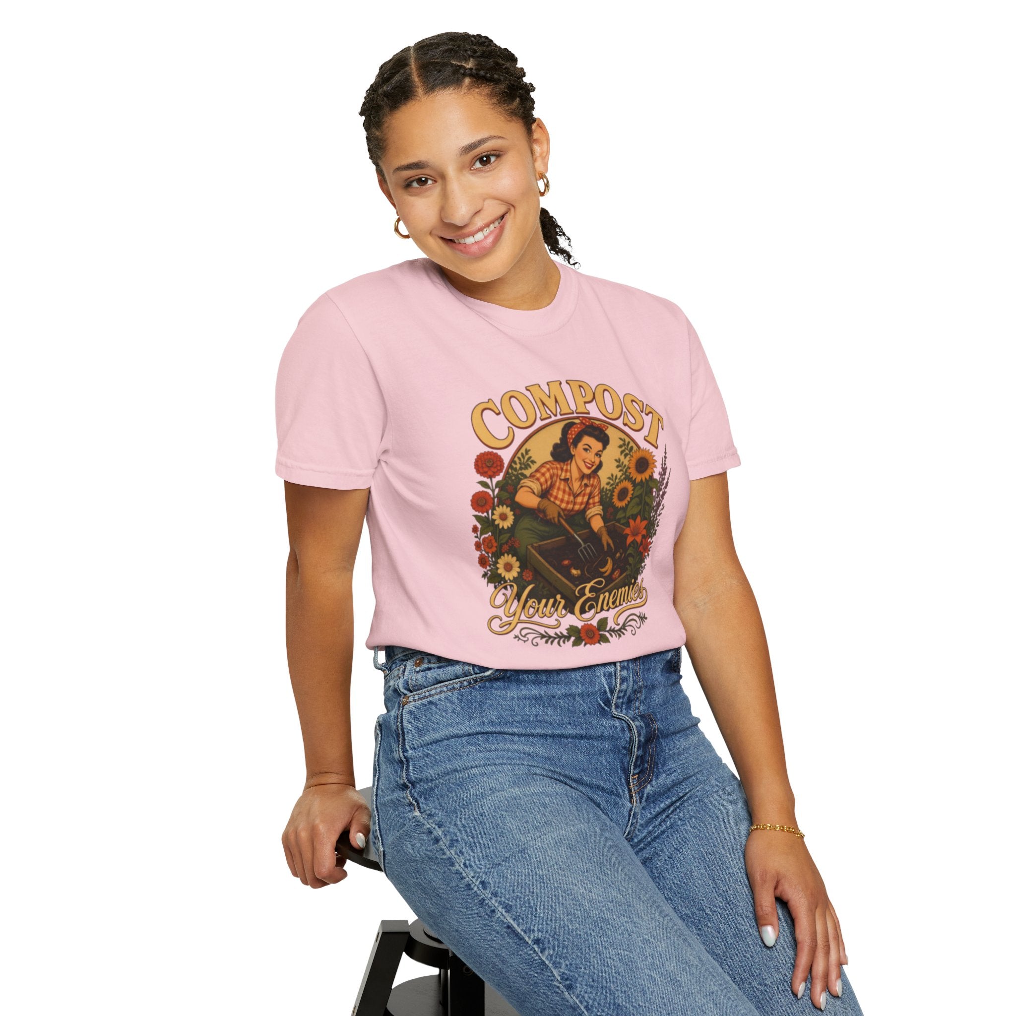 Funny Quote 'Compost Your Enemies' Vintage Gardening Theme Garment-Dyed T-shirt