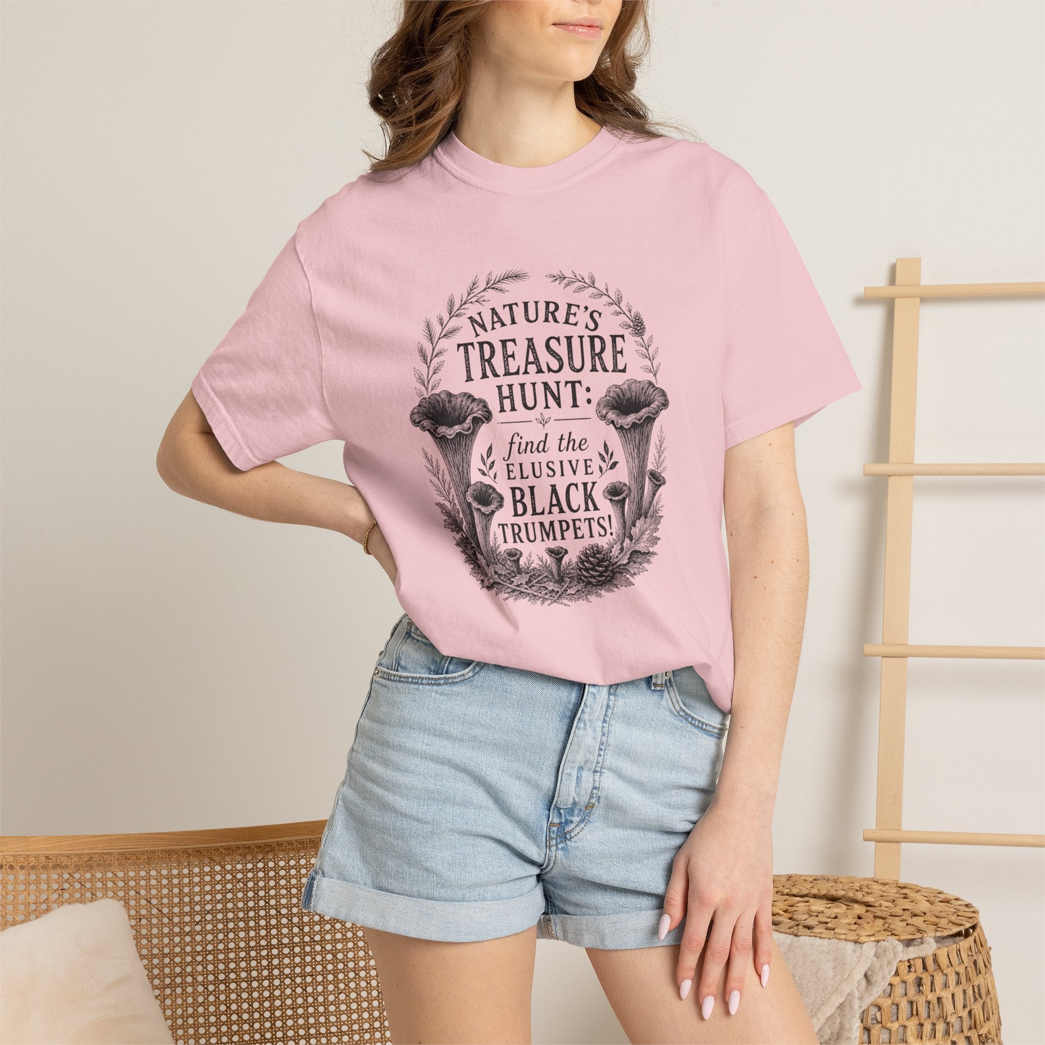 Mushroom Foraging T-Shirt - "Nature's Treasure Hunt: Find the Elusive Black Trumpets"
