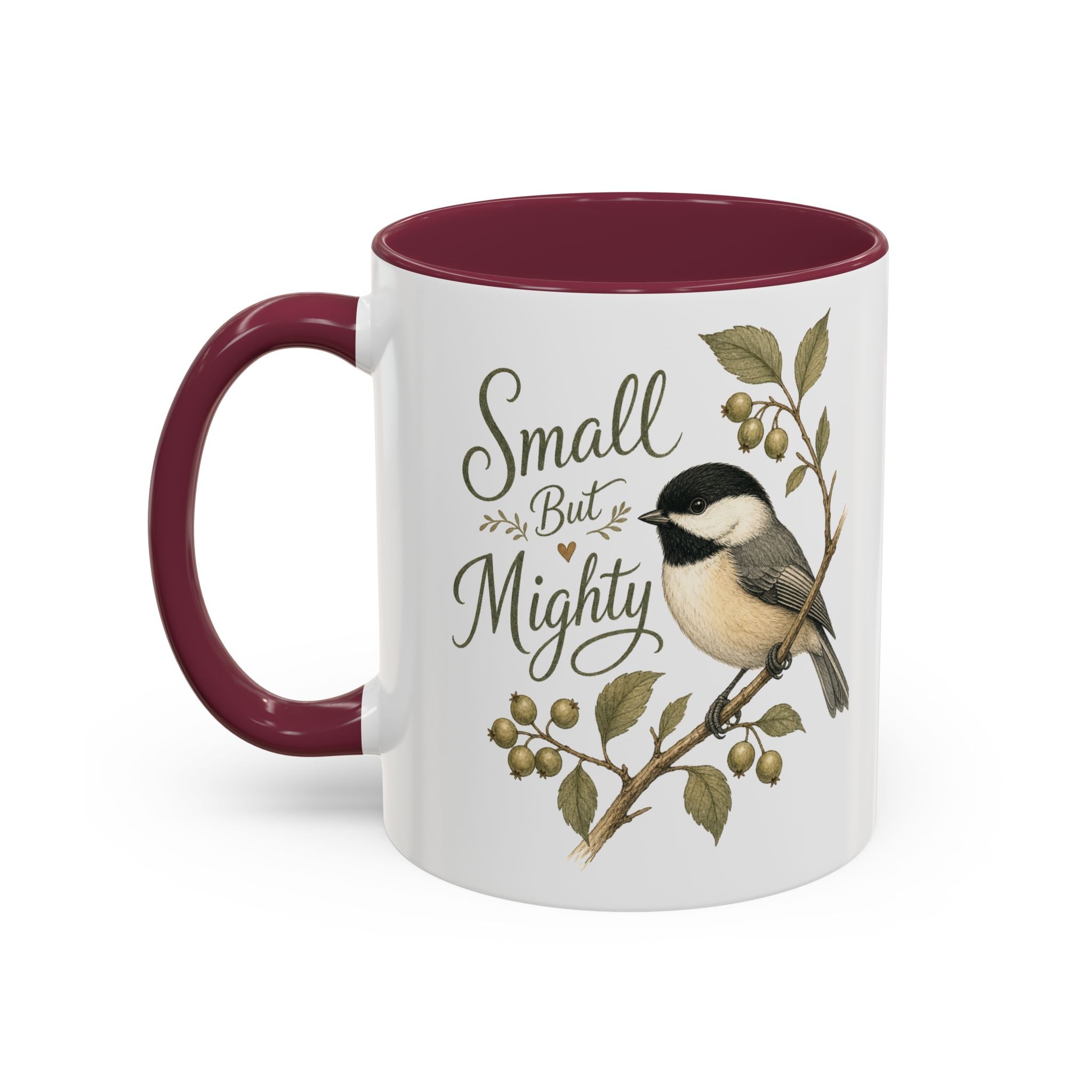 Small But Mighty Chickadee Mug — Vintage Bird Illustration Birdwatcher Coffee Cup