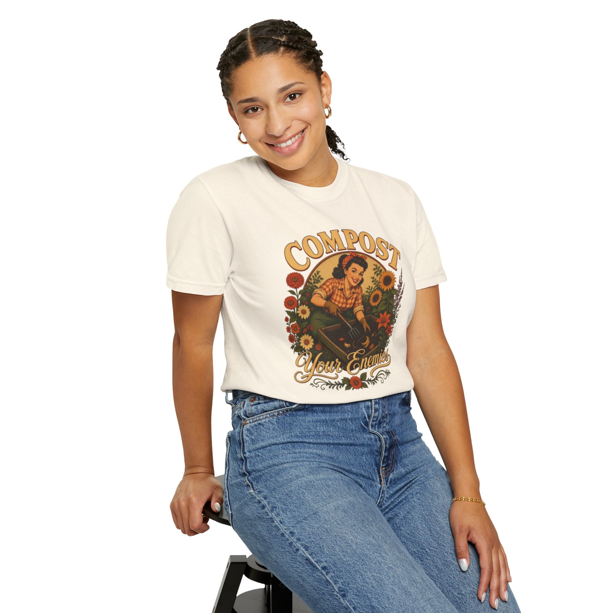 Funny Quote 'Compost Your Enemies' Vintage Gardening Theme Garment-Dyed T-shirt