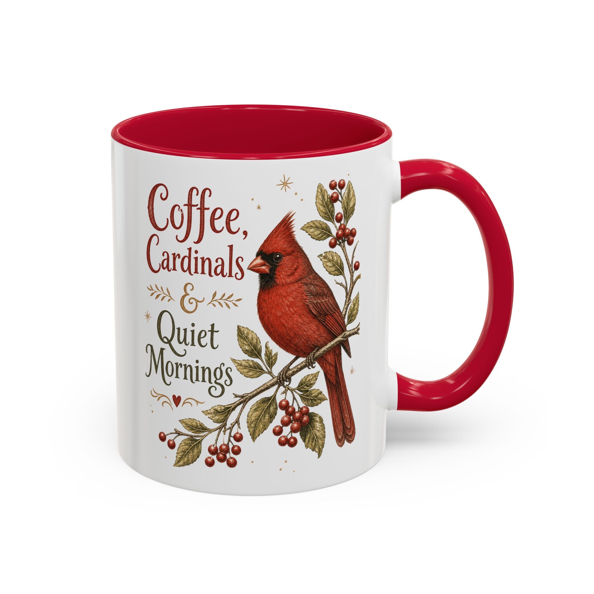 Coffee, Cardinals & Quiet Mornings Mug — Vintage Cardinal Illustration Birdwatcher Coffee Cup
